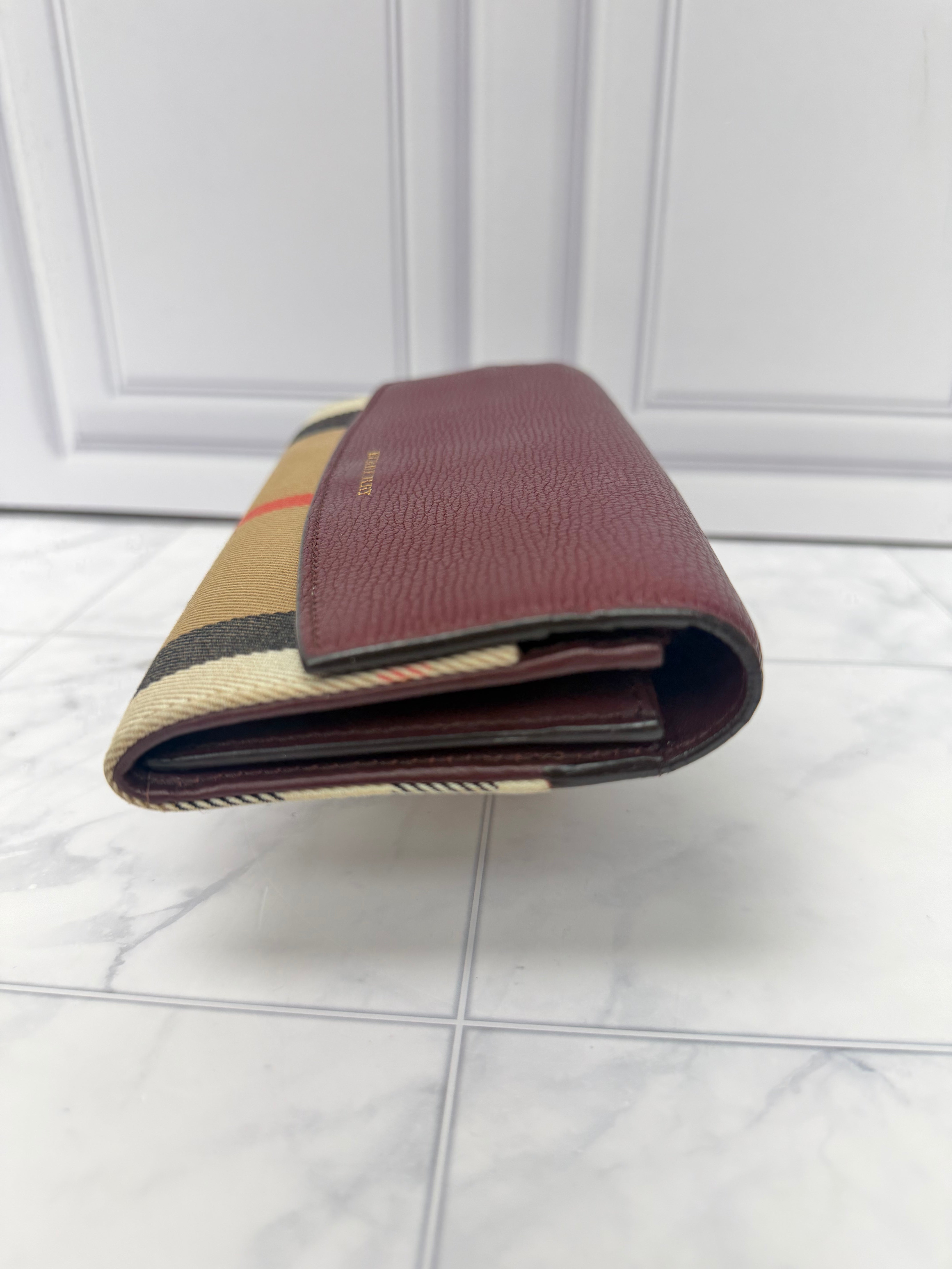 Burberry Burgundy Nova Check Canvas Flap Wallet