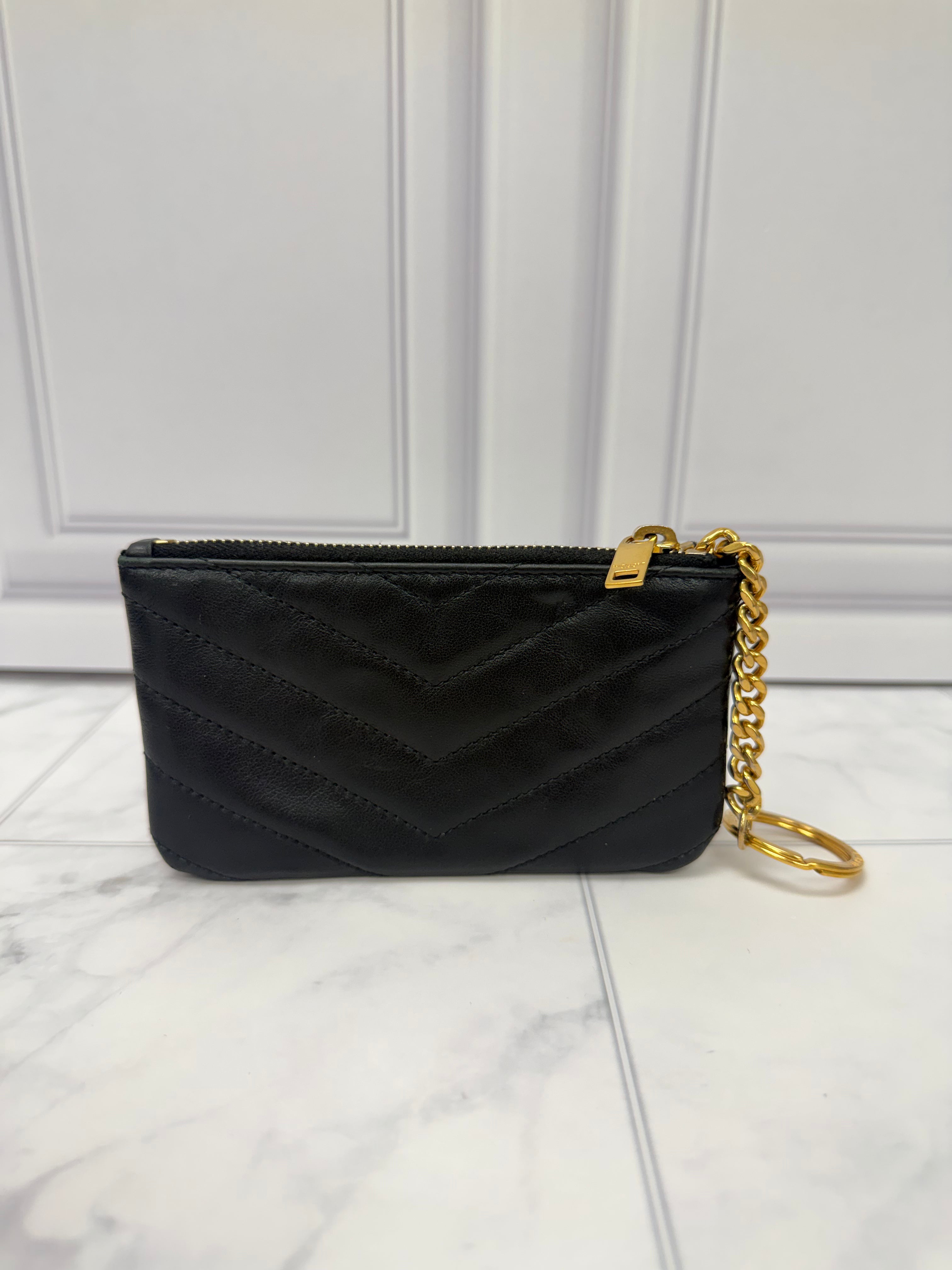 Saint Laurent YSL Black Lambskin Leather Key Cles
