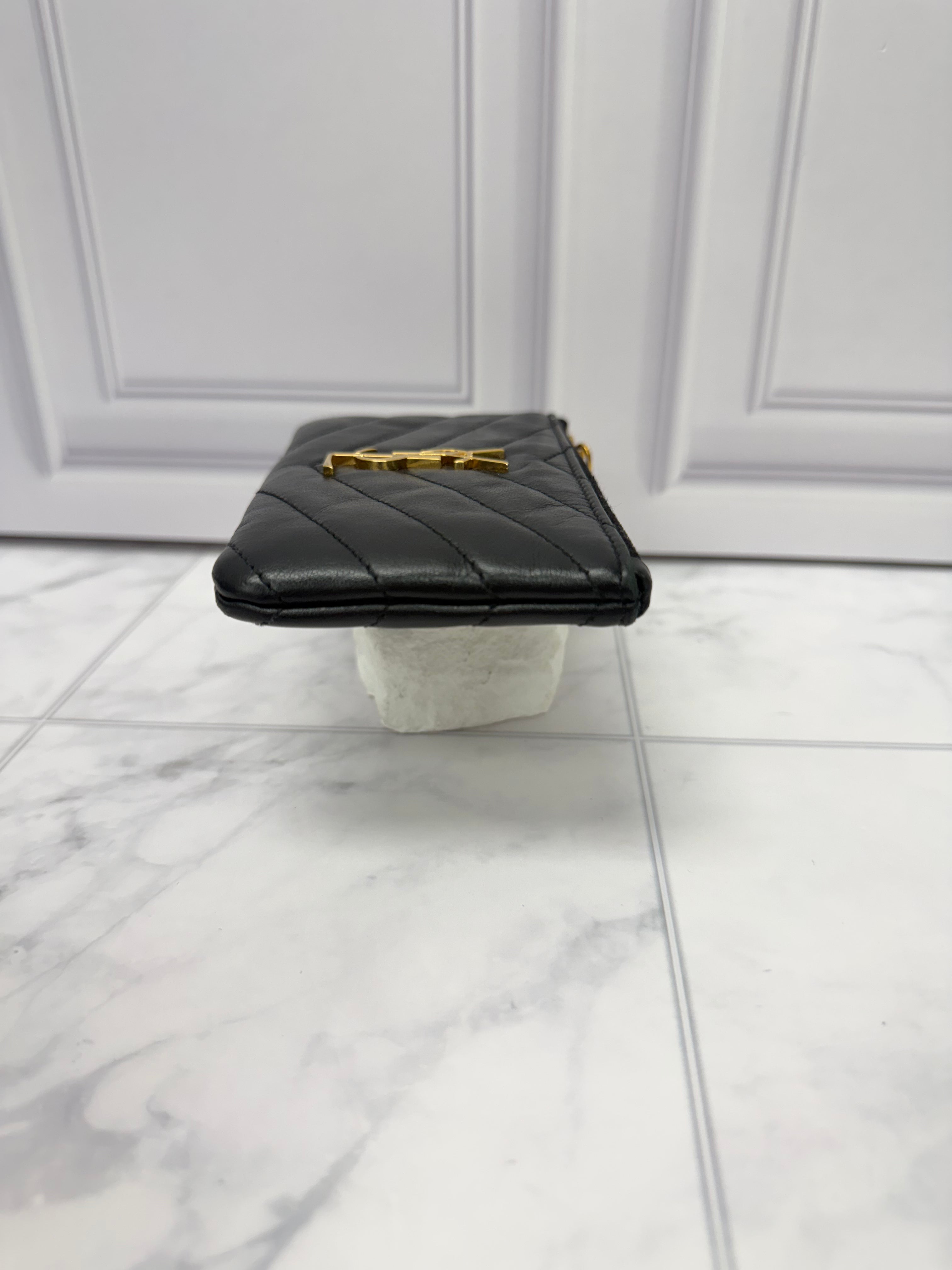 Saint Laurent YSL Black Lambskin Leather Key Cles