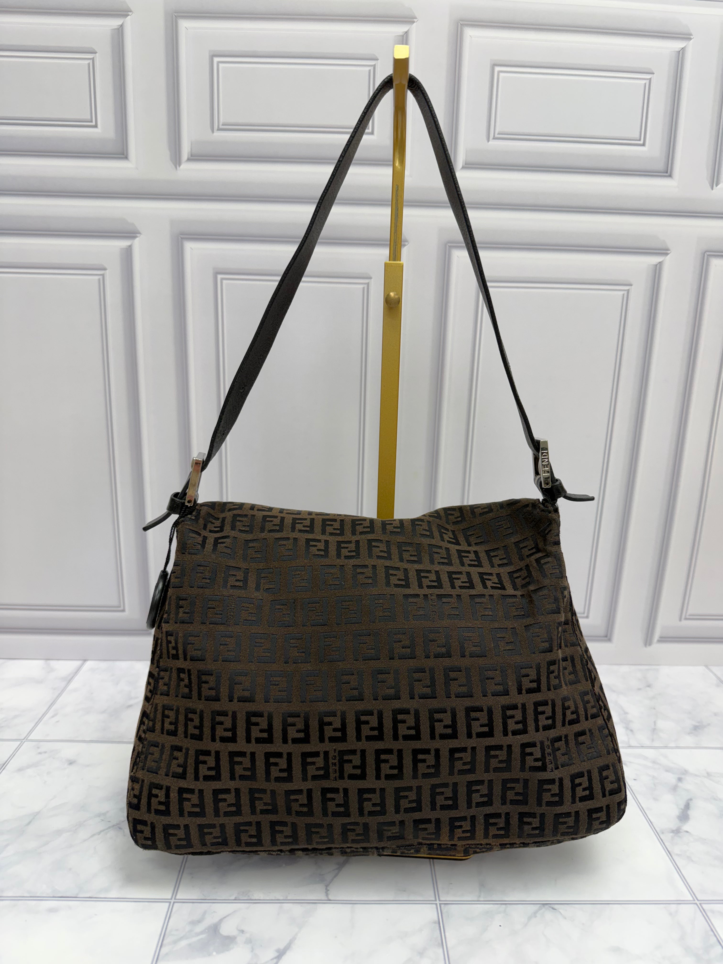 *DONS DROP* Fendi Brown Zucca Mamma Baguette Coated Canvas Shoulder Bag