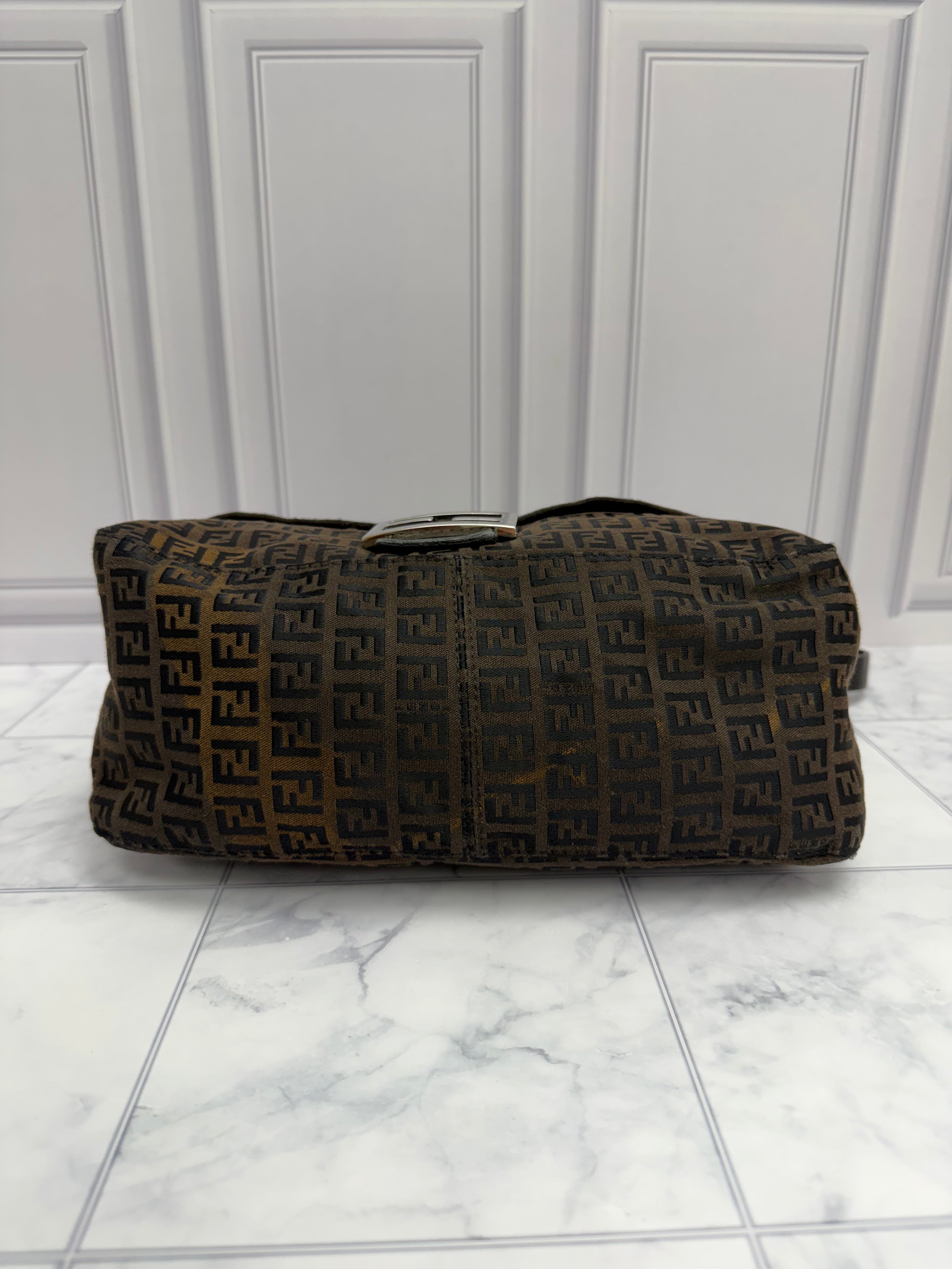 *DONS DROP* Fendi Brown Zucca Mamma Baguette Coated Canvas Shoulder Bag