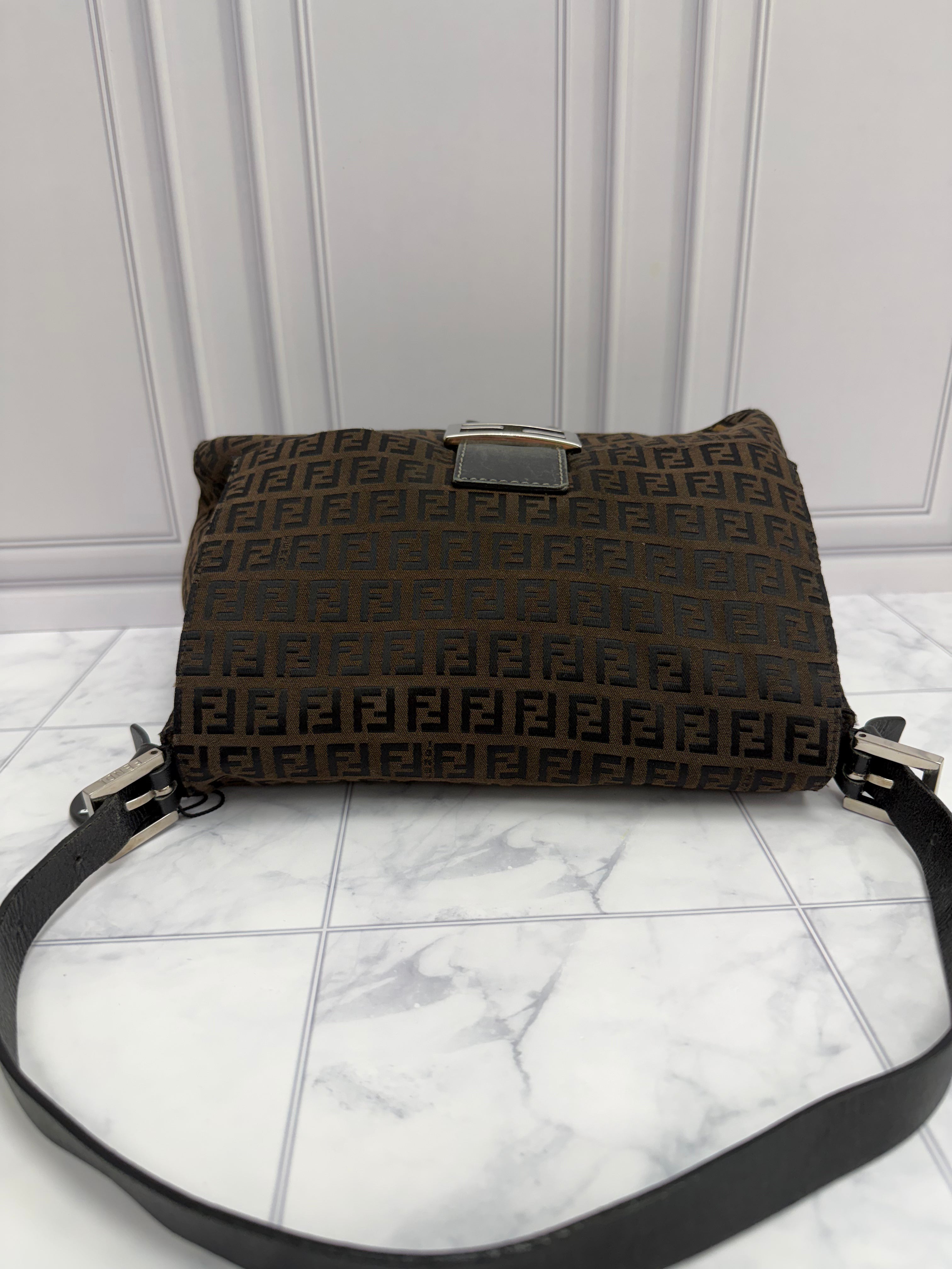 *DONS DROP* Fendi Brown Zucca Mamma Baguette Coated Canvas Shoulder Bag