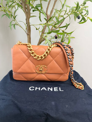 Chanel Brown Lambskin Quilted Leather 19 Medium Flap Bag