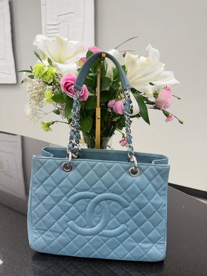 Chanel Blue Caviar Leather Grand Shopping Tote