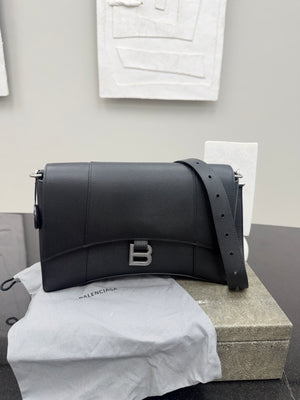 Balenciaga Black Grained Leather Downtown Shoulder Bag
