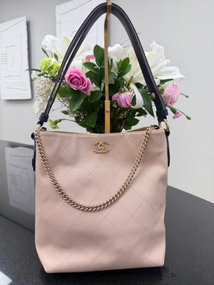 Chanel Beige Quilted Leather Button Up Hobo Bag