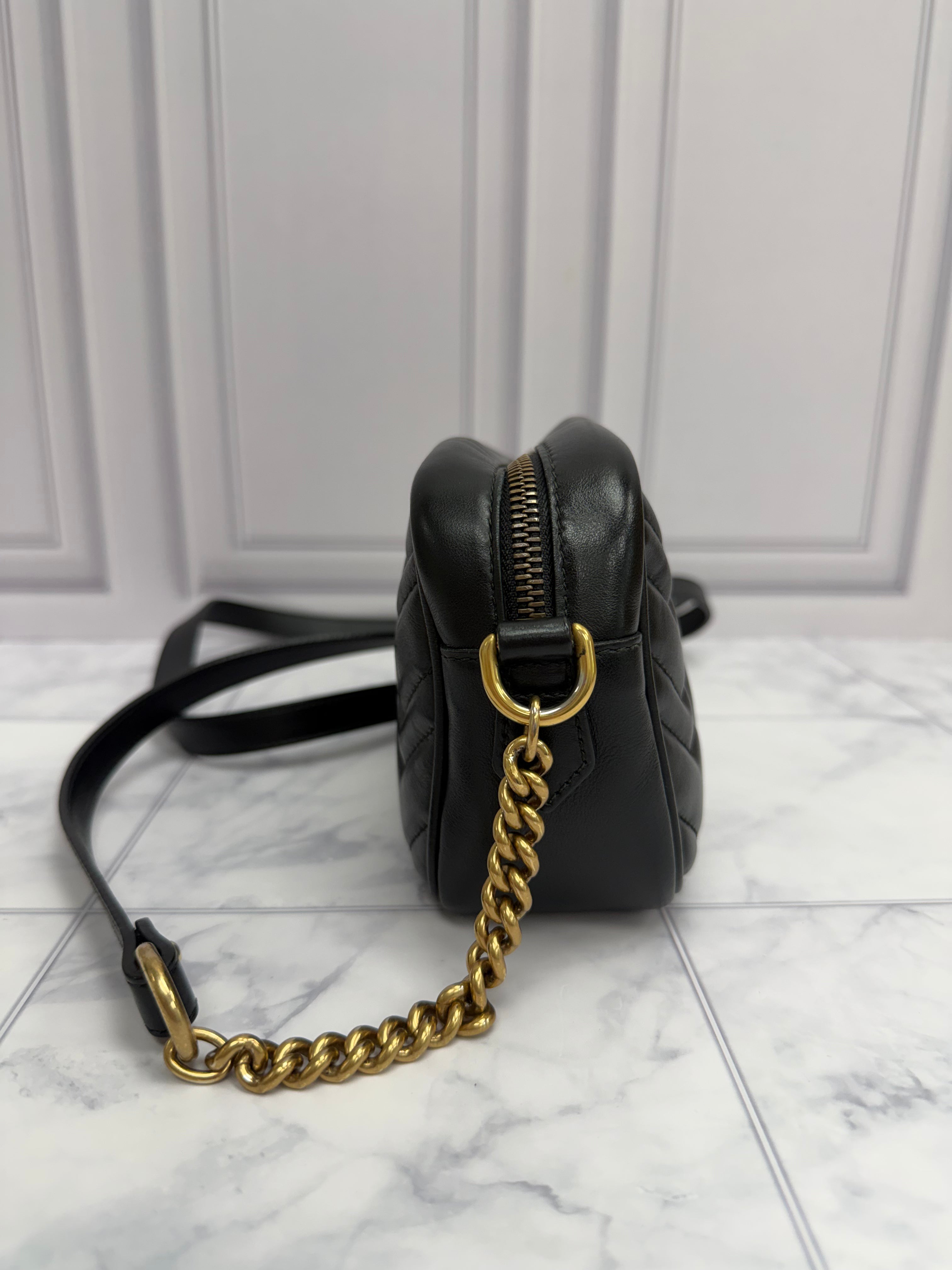 *DONS DROP* Gucci Black Quilted Leather GG Marmont Mini Camera Bag