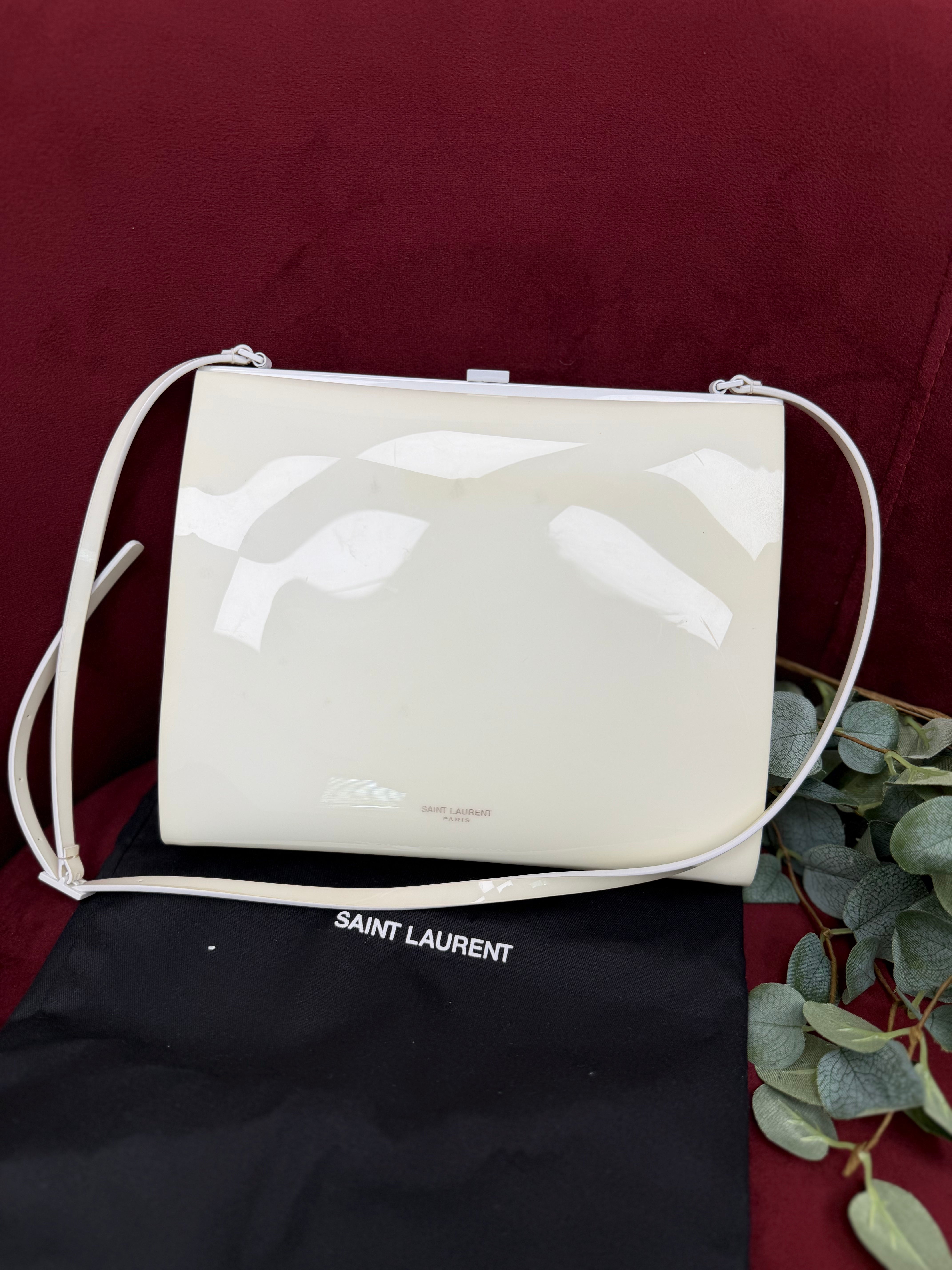 Saint Laurent YSL White Vinyl Small Le Anne-Marie Shoulder Bag