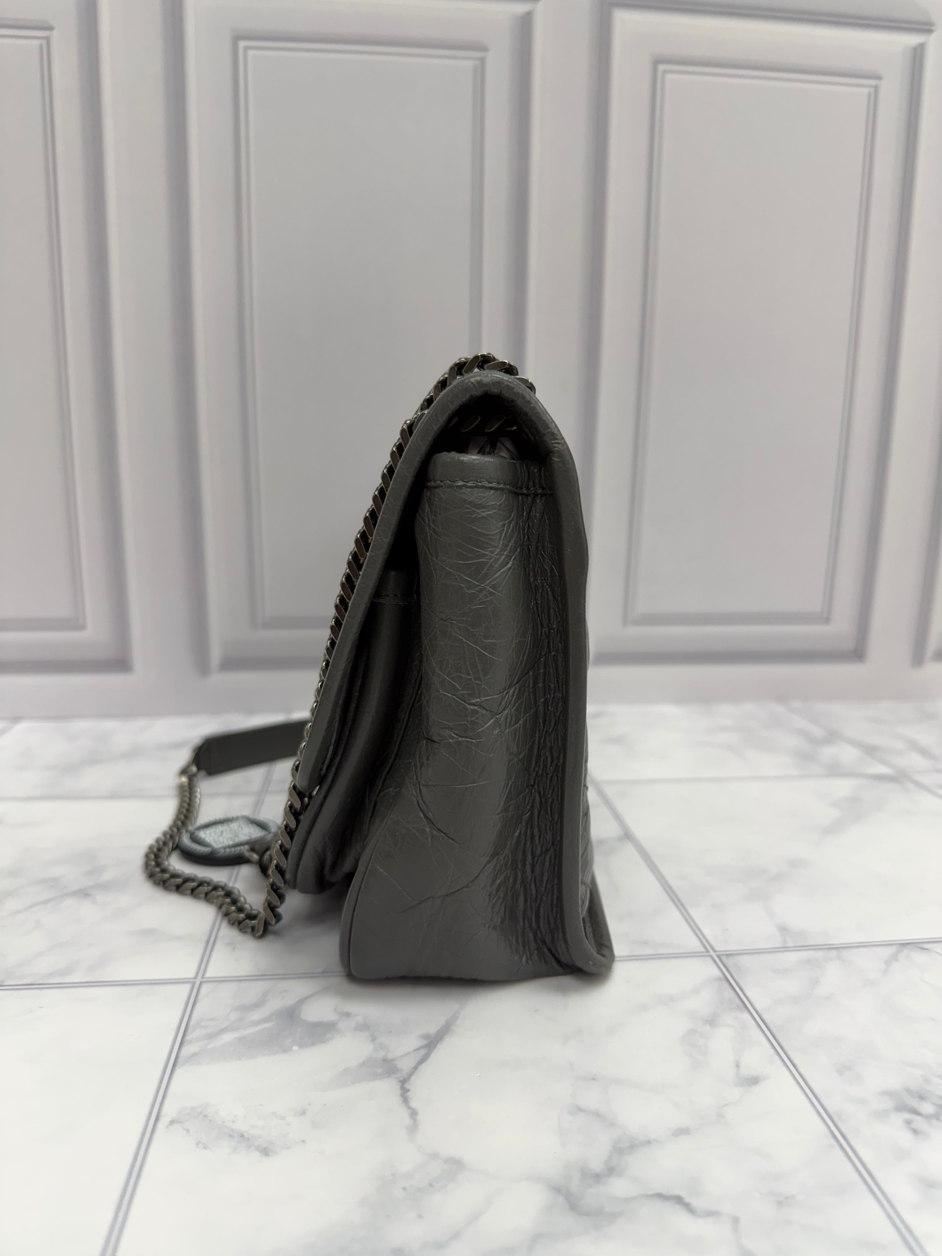 *DONS DROP* Saint Laurent YSL Grey Crinkled Leather Niki Handbag