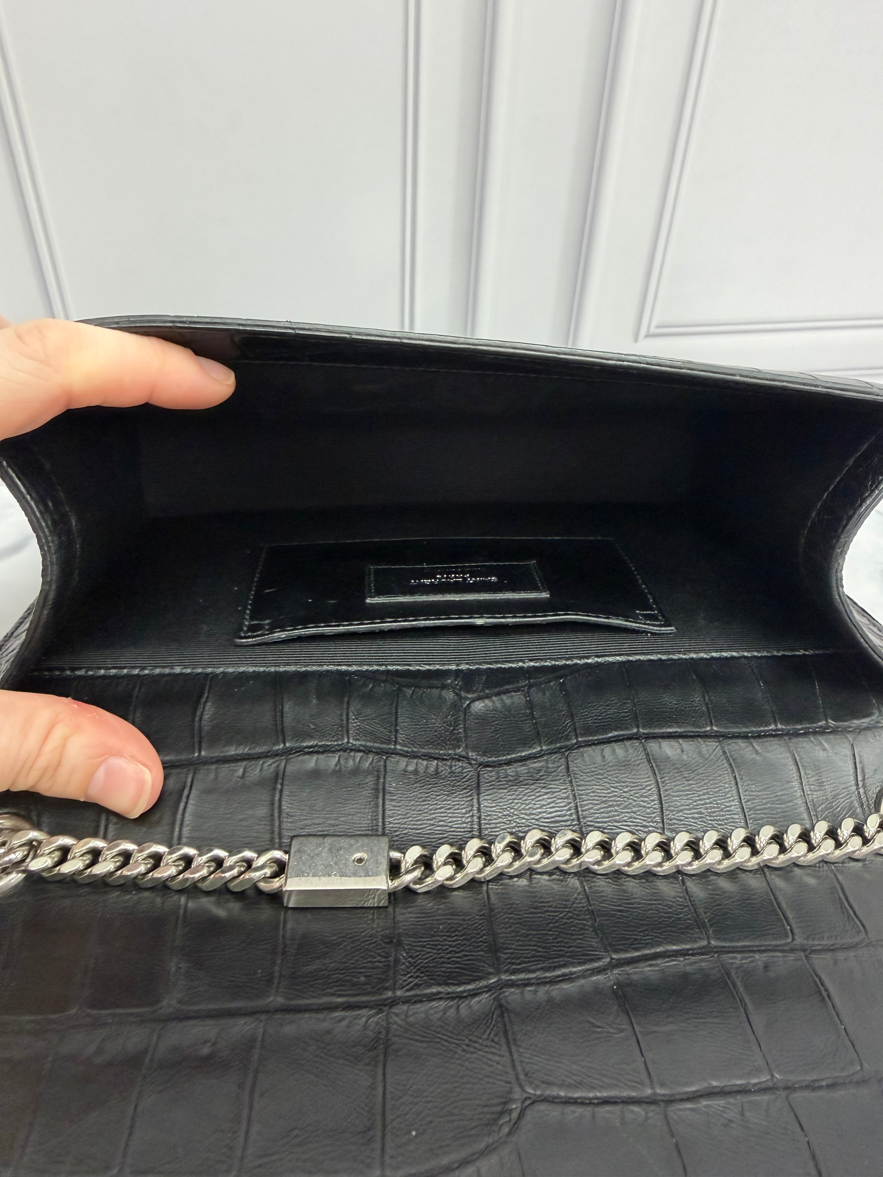 *DONS DROP* Saint Laurent YSL Black Croc Embossed Leather Kate Shoulder Bag