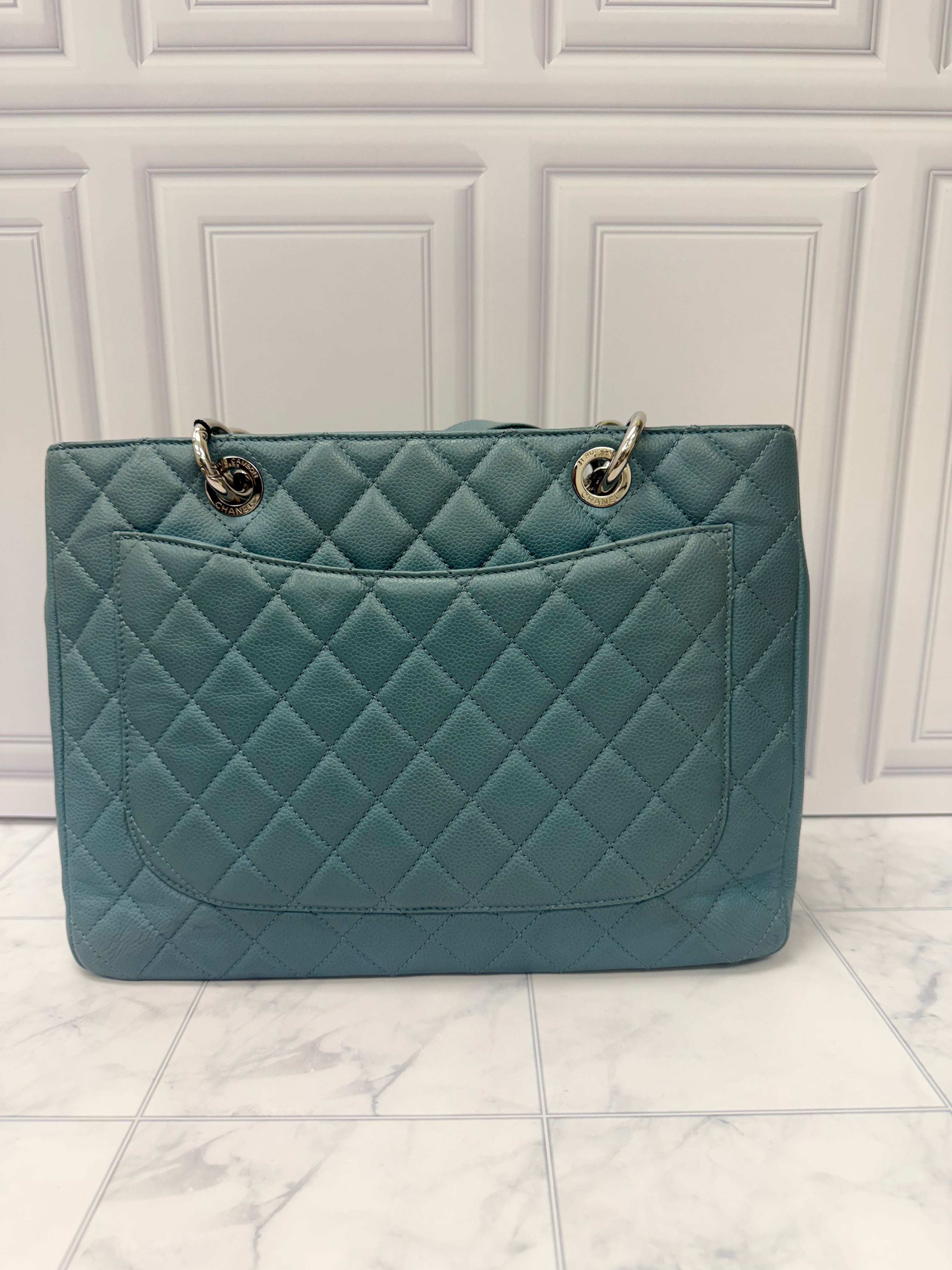 Chanel Blue Caviar Leather Grand Shopping Tote