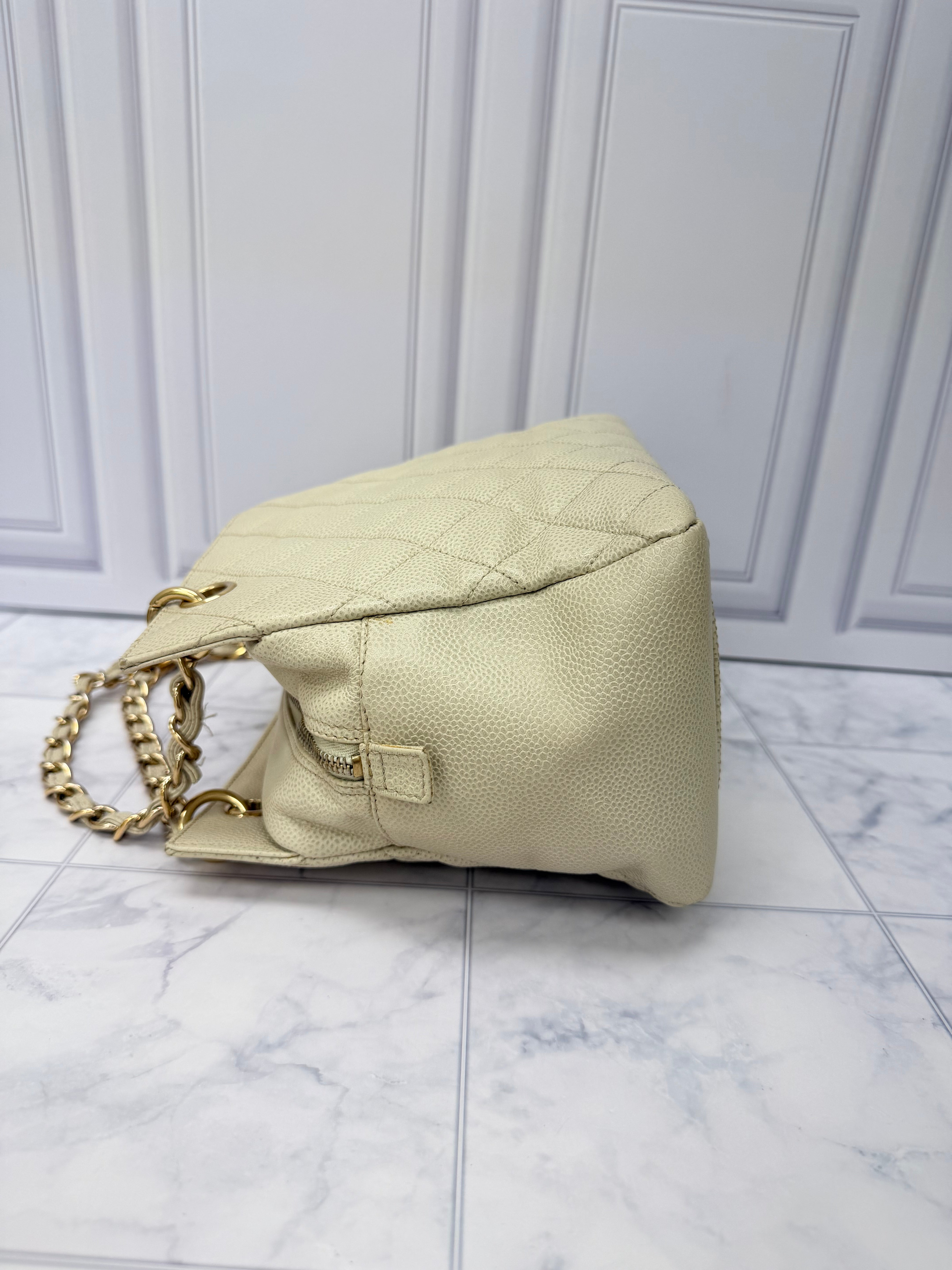 Chanel Cream Caviar Leather Petite Shopping Tote