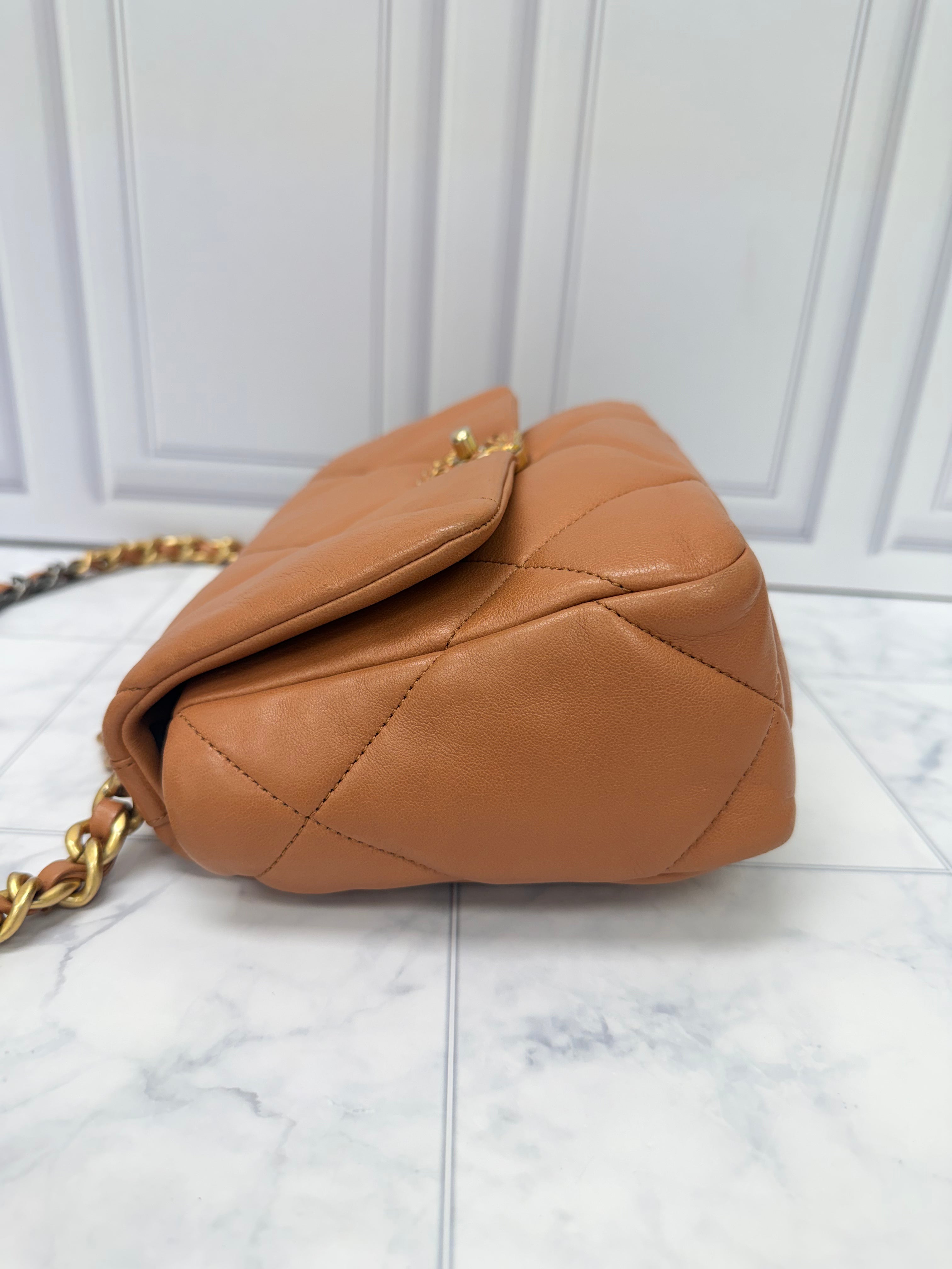 Chanel Brown Lambskin Quilted Leather 19 Medium Flap Bag