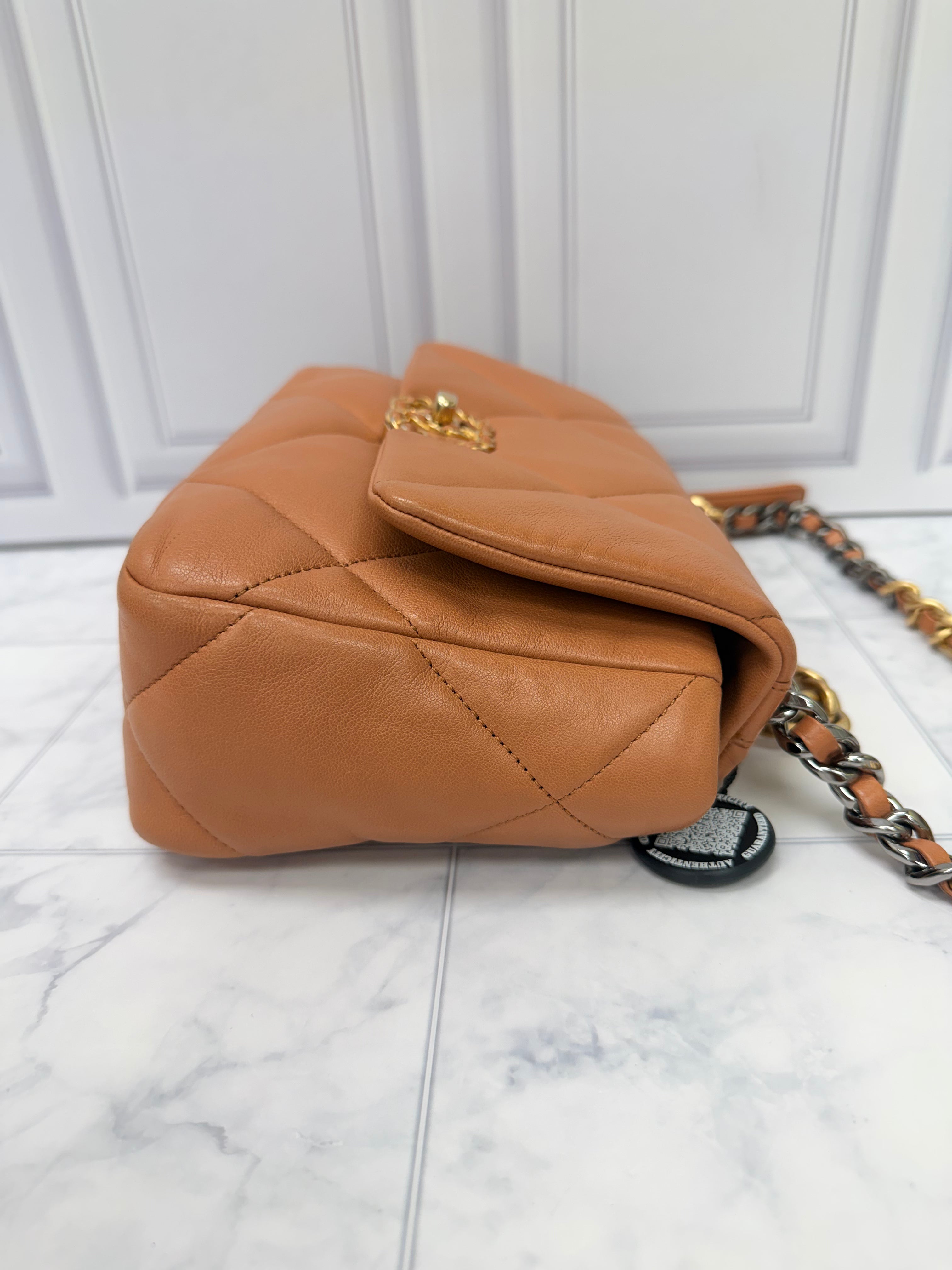 Chanel Brown Lambskin Quilted Leather 19 Medium Flap Bag