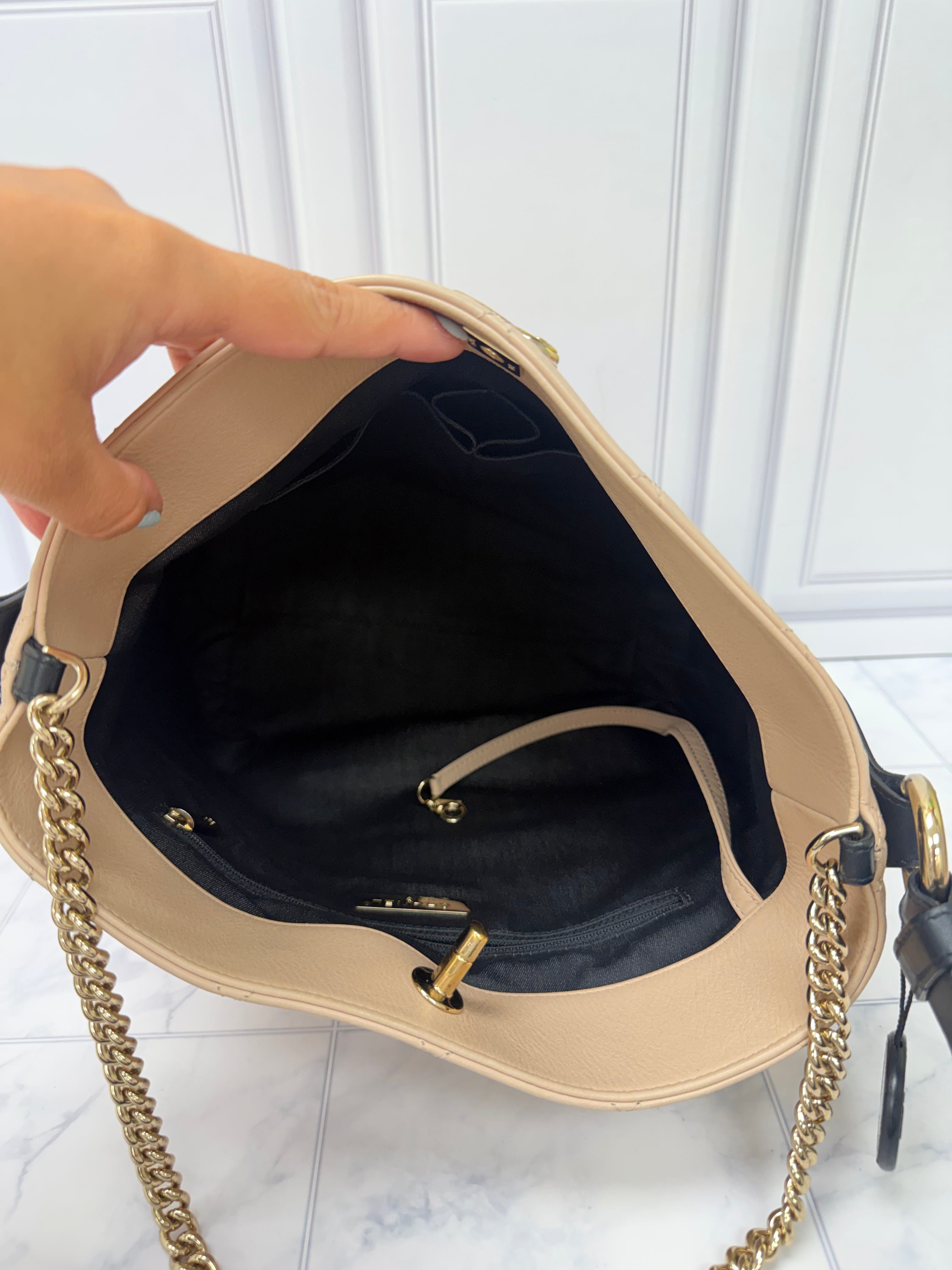 Chanel Beige Quilted Leather Button Up Hobo Bag