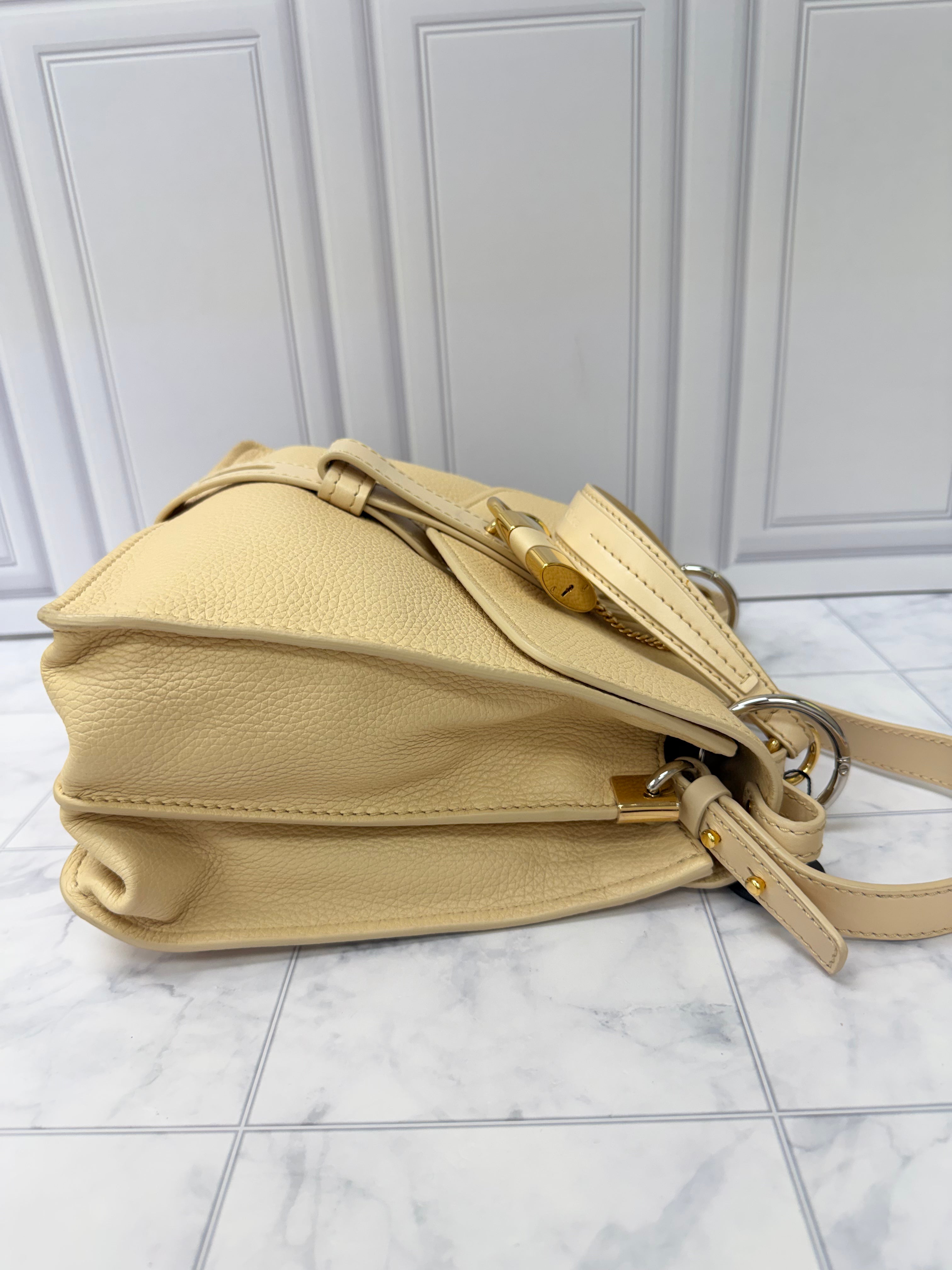 Chloe Beige Grained Leather Aby Day Shoulder Bag