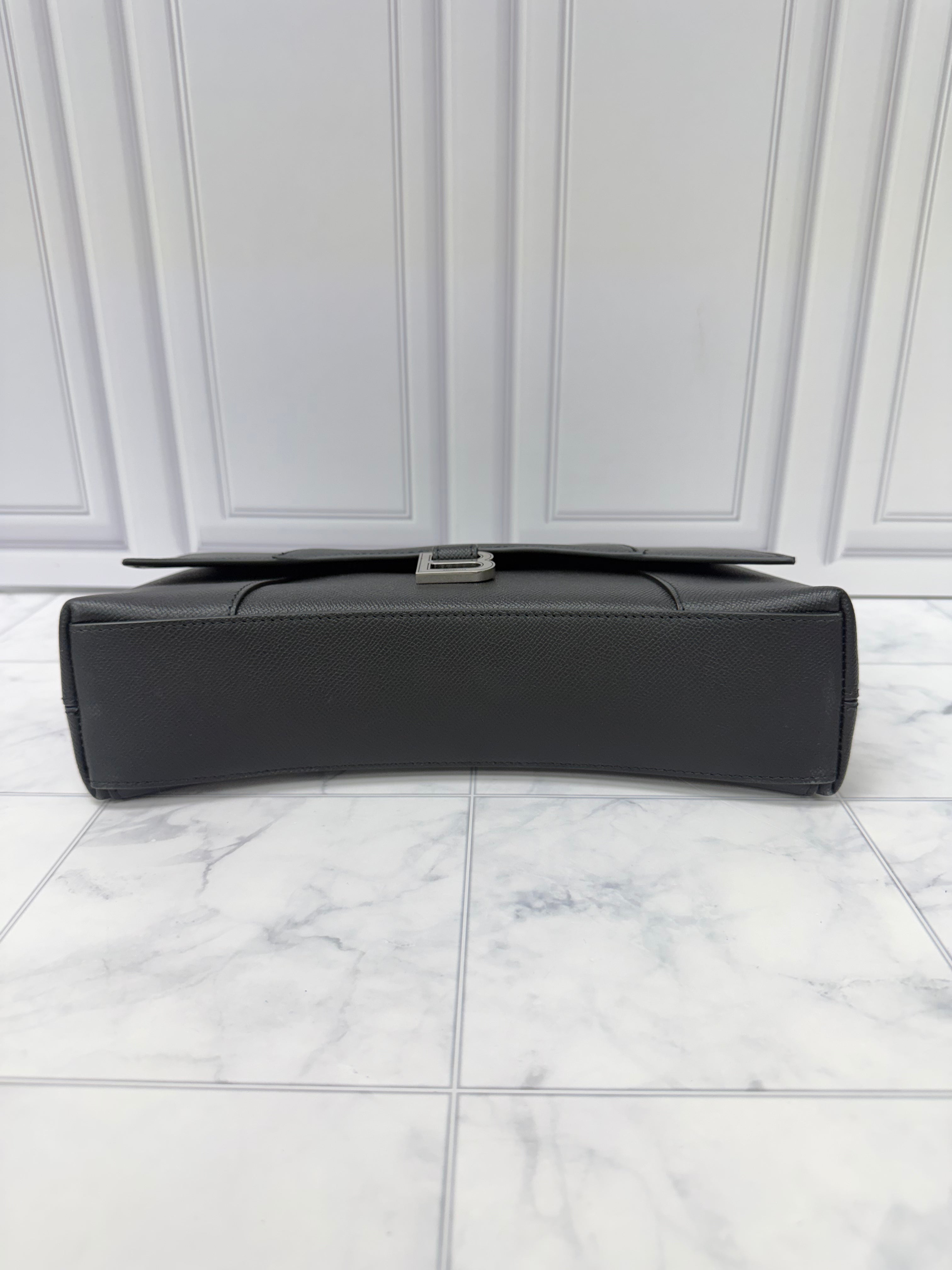 Balenciaga Black Grained Leather Downtown Shoulder Bag
