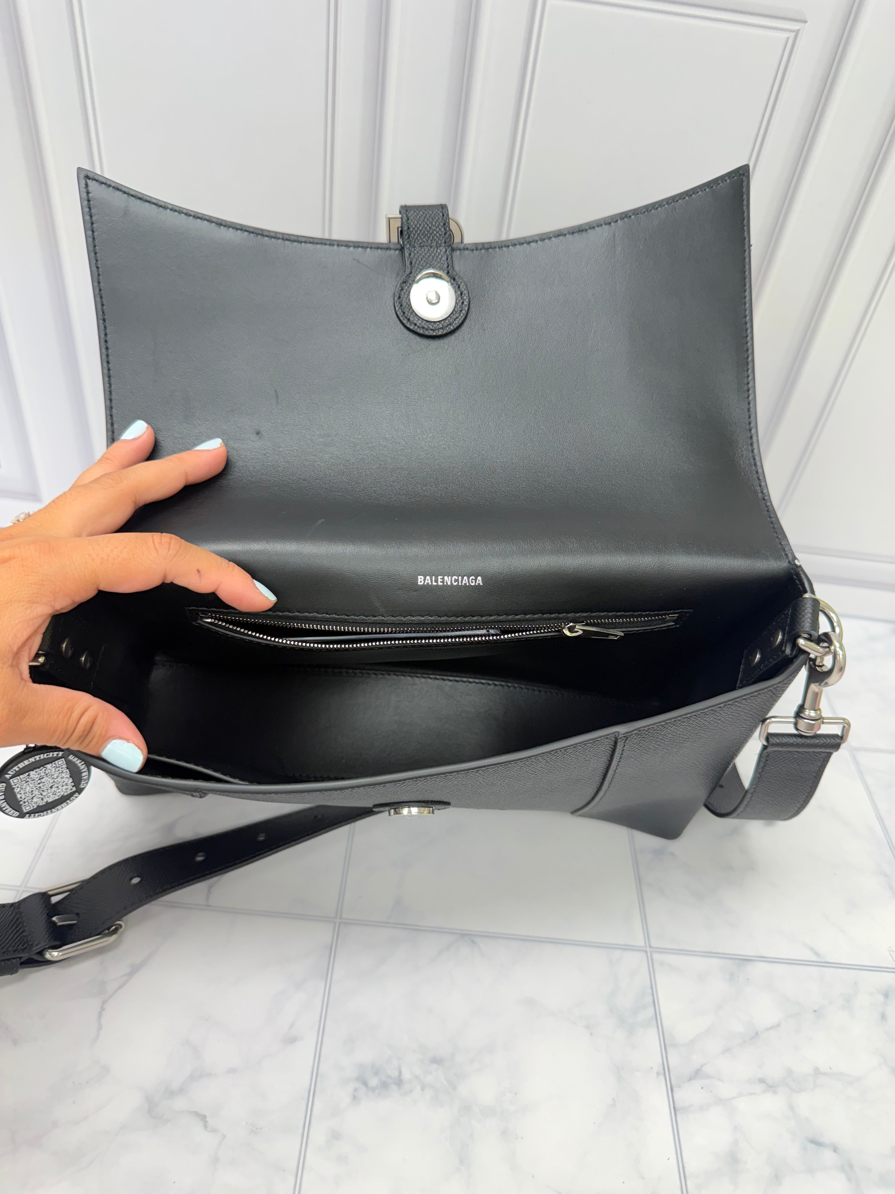 Balenciaga Black Grained Leather Downtown Shoulder Bag