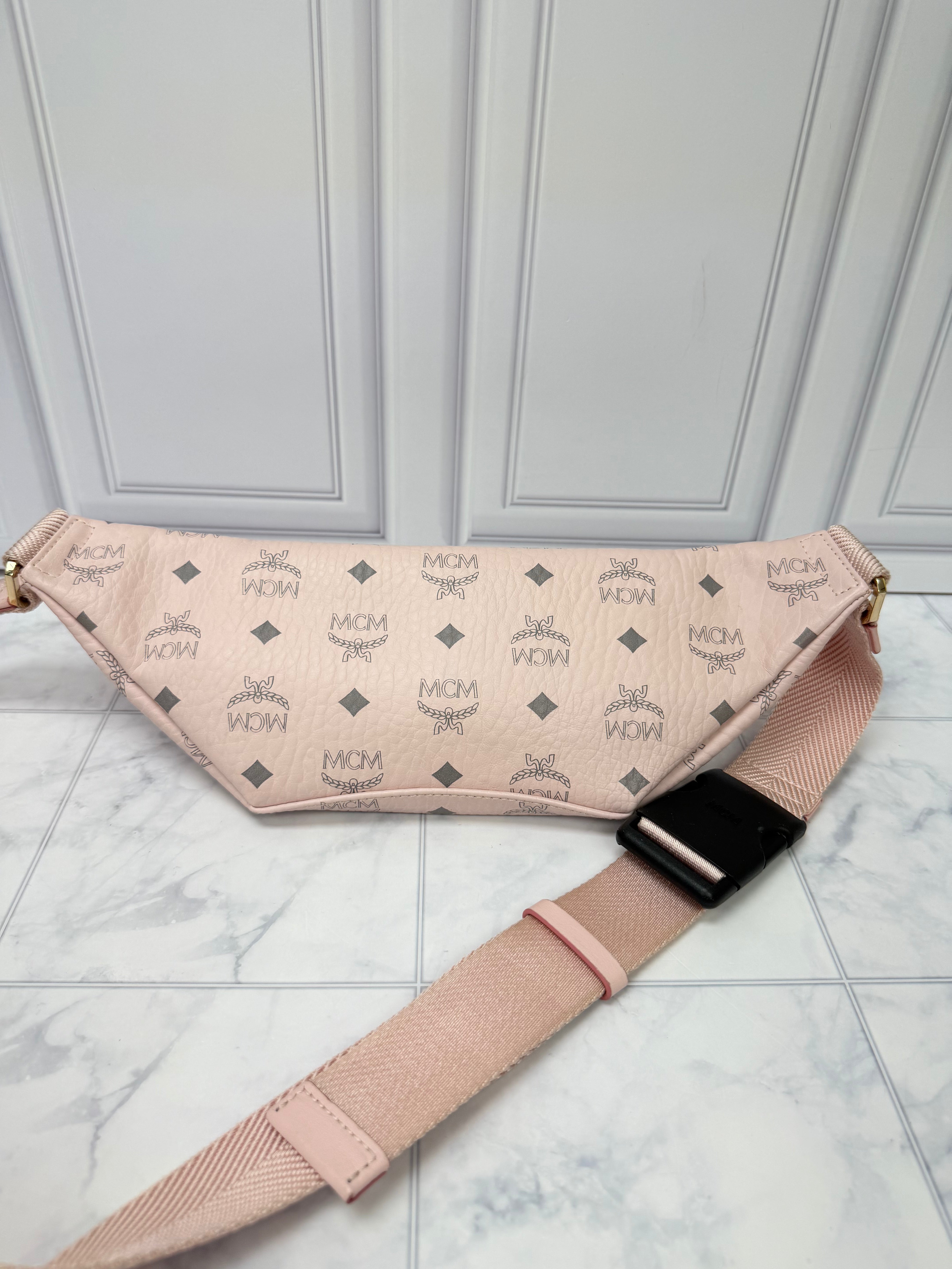 MCM Pink Visetos Canvas Small Belt Bag