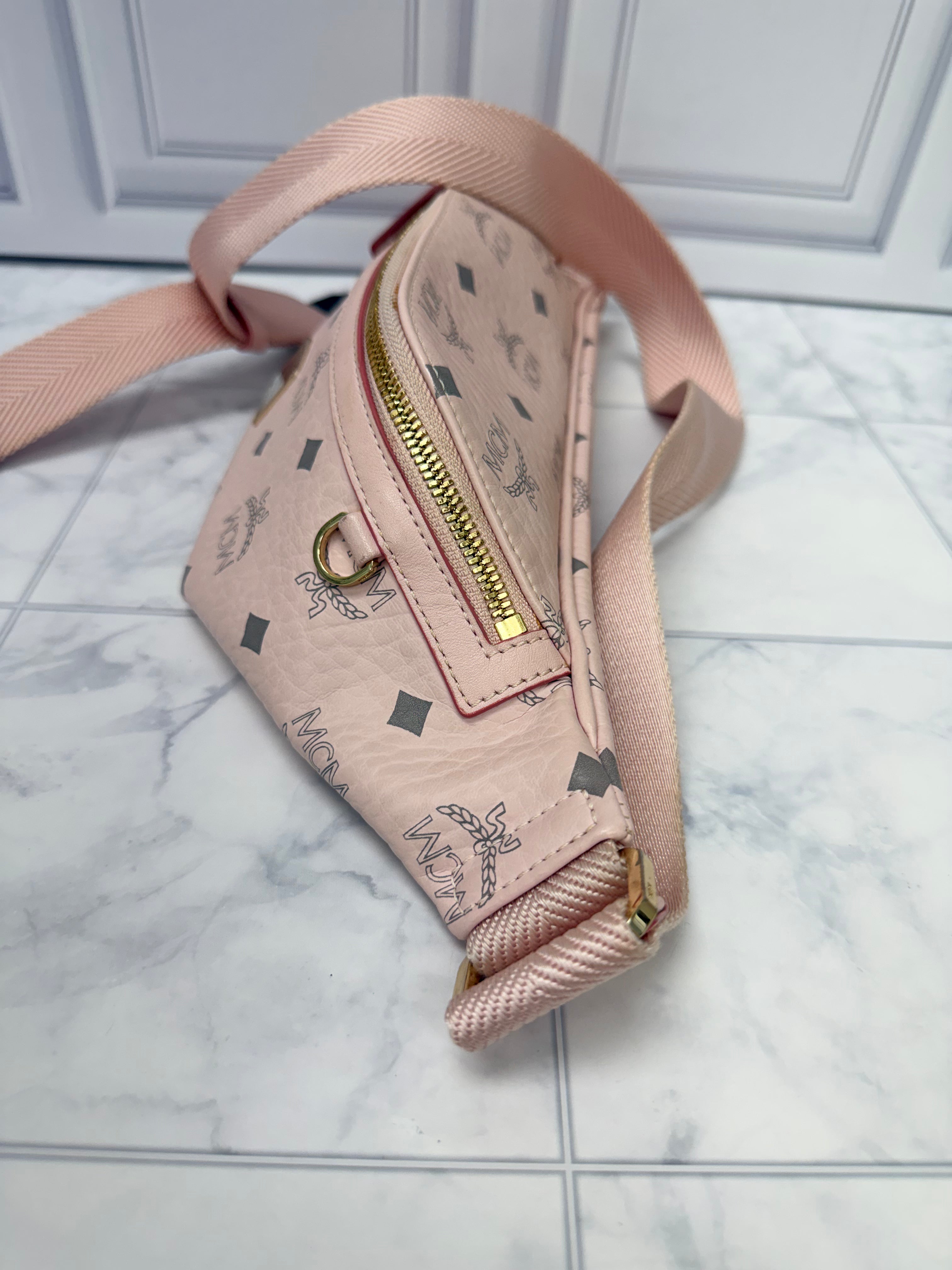 MCM Pink Visetos Canvas Small Belt Bag