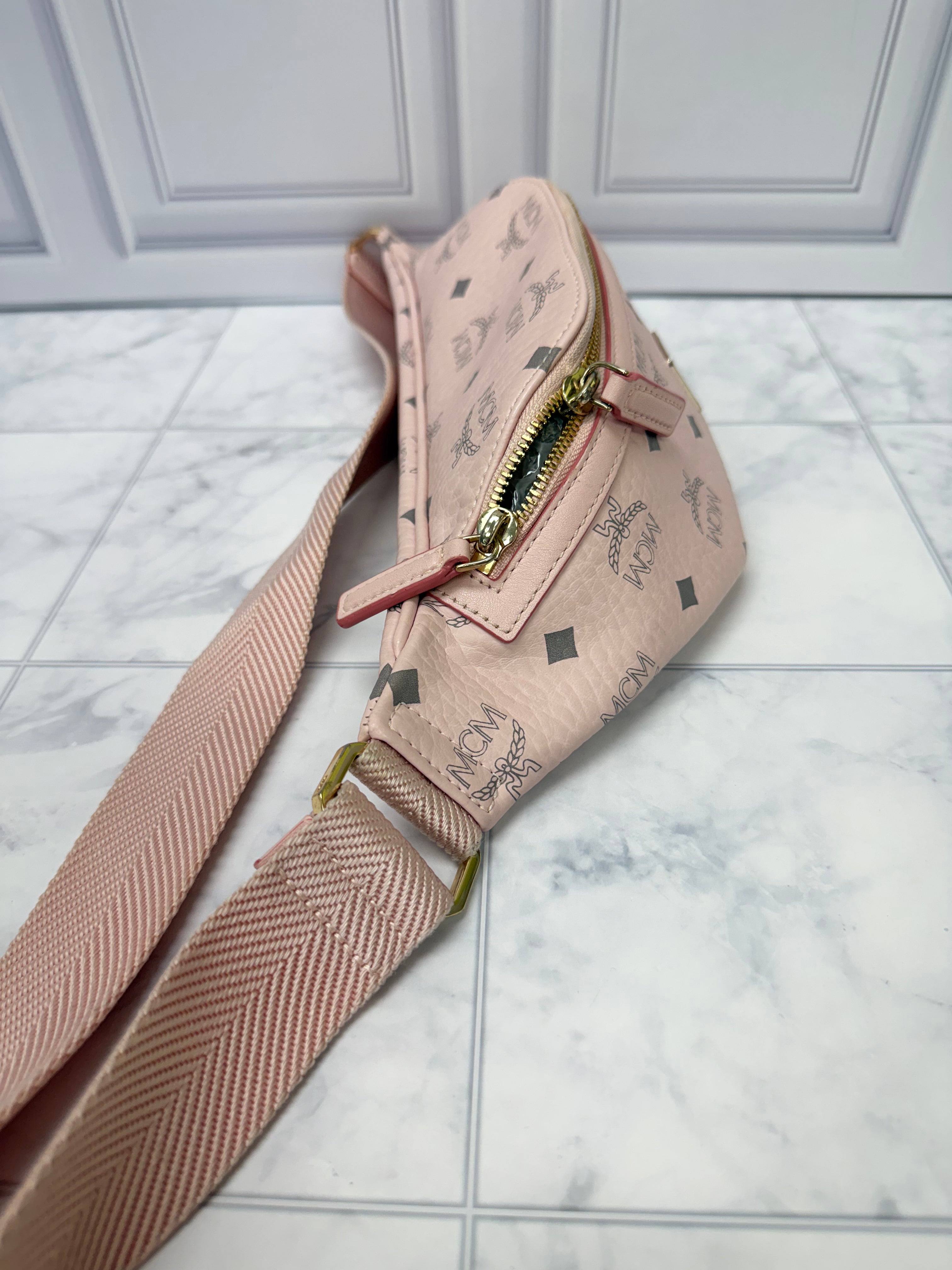 MCM Pink Visetos Canvas Small Belt Bag