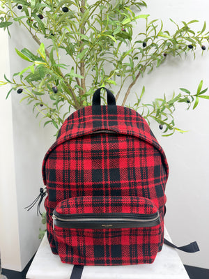 LIKE NEW - Saint Laurent YSL Red And Black Wool City Backpack