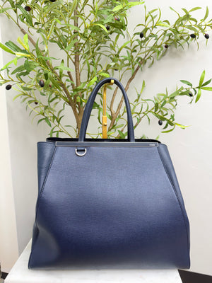 Fendi Blue Grained Leather Tote Bag
