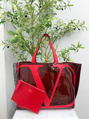 Valentino Red PVC VLogo Escape Medium Tote Bag