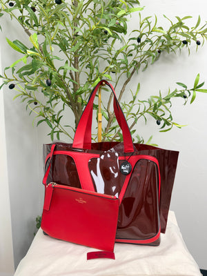 Valentino Red PVC Logo Small Tote Bag