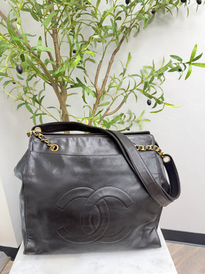 Chanel Brown Lambskin Leather Chain Shoulder Bag