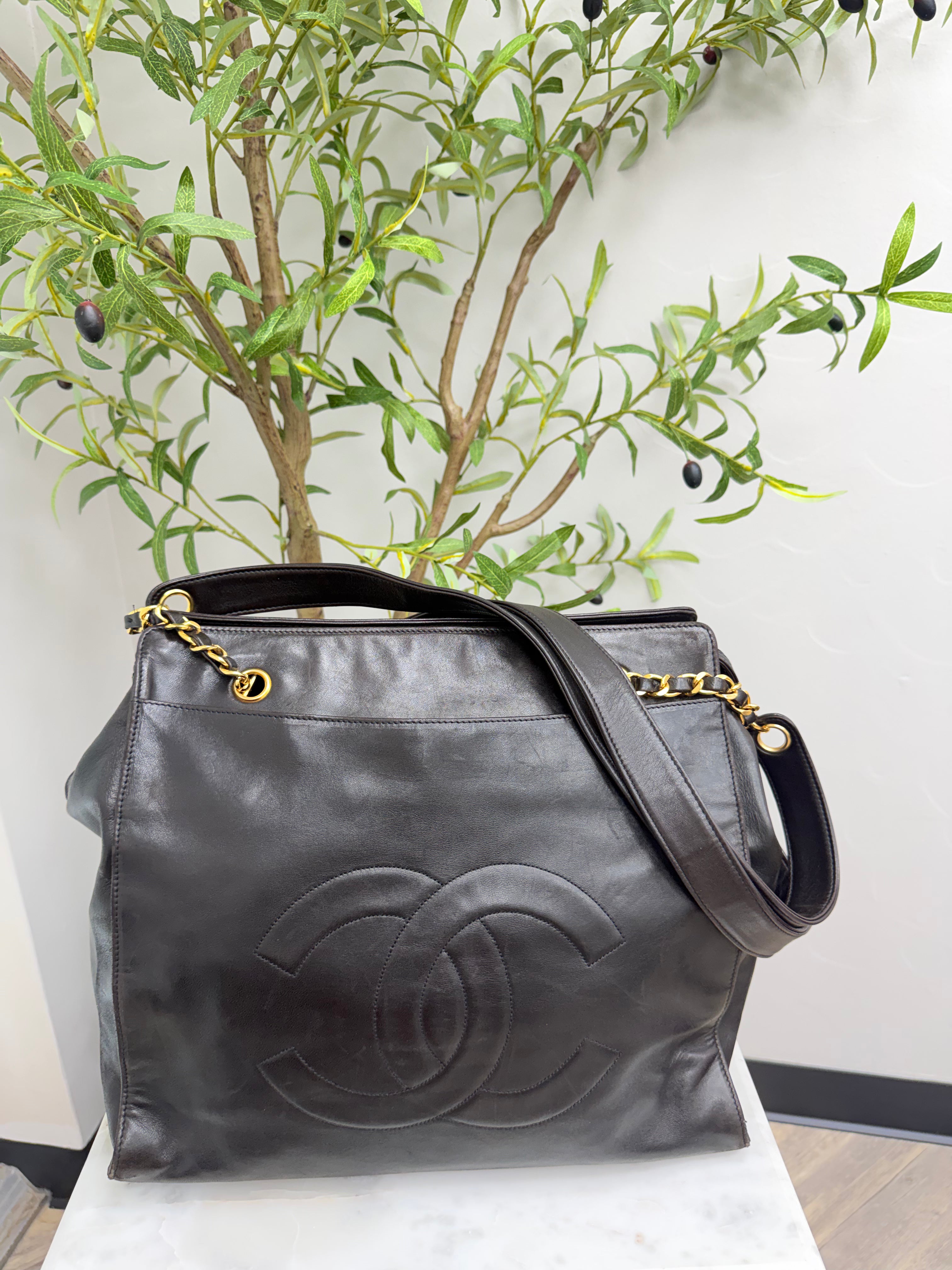 Chanel Brown Lambskin Leather Chain Shoulder Bag
