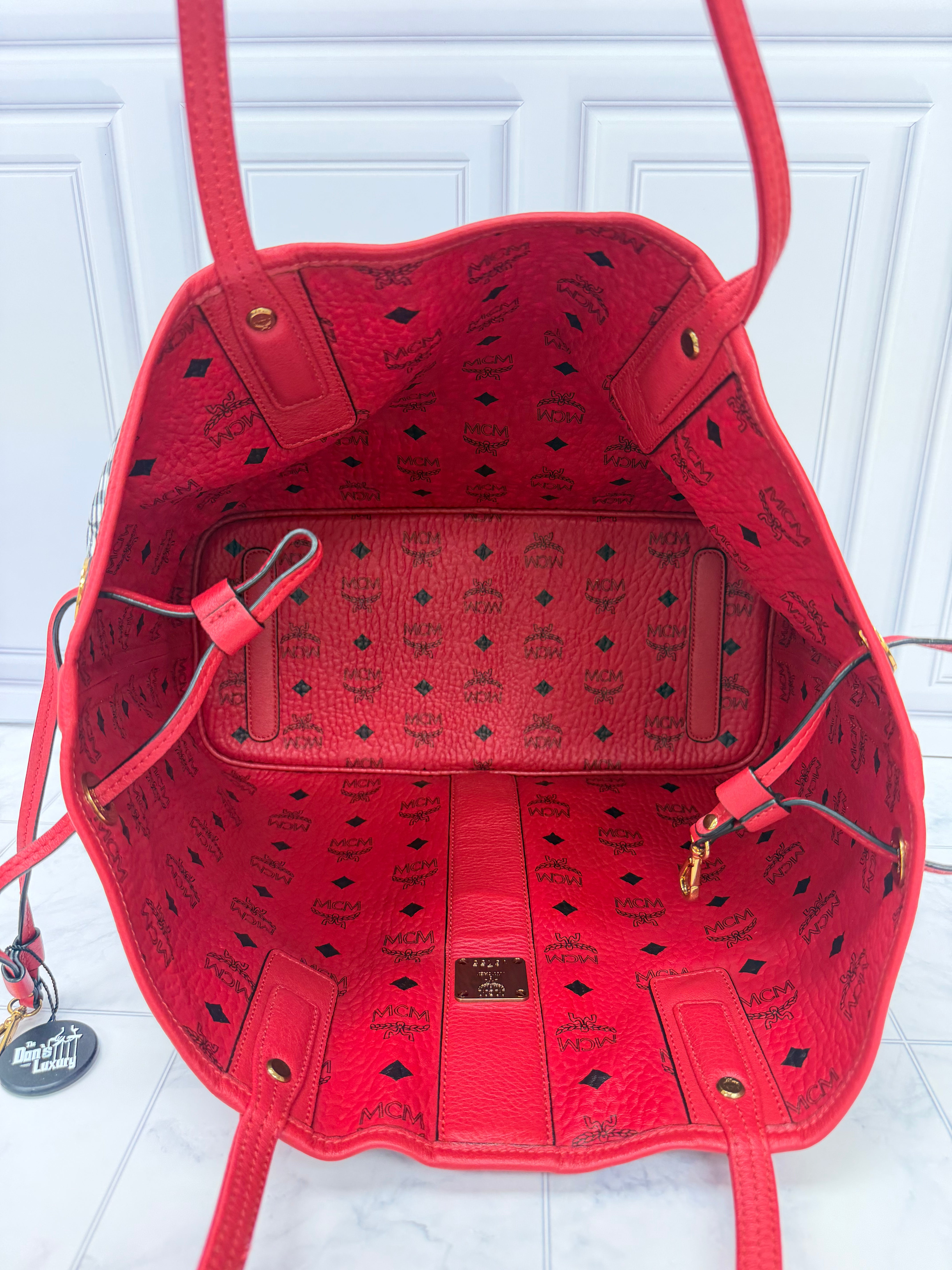 BRAND NEW - MCM Red Viseto Medium Reversible Tote Bag