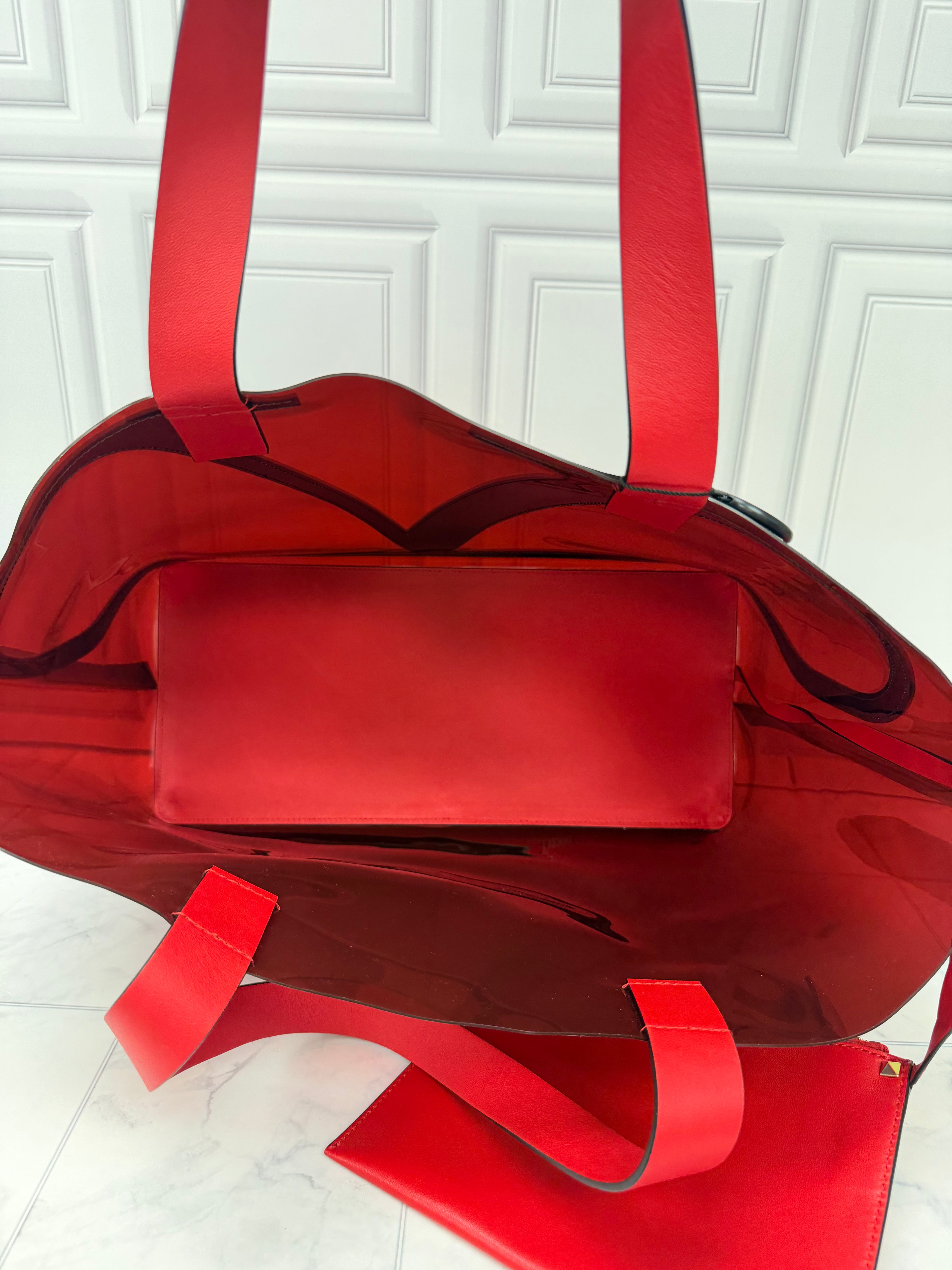 Valentino Red PVC VLogo Escape Medium Tote Bag