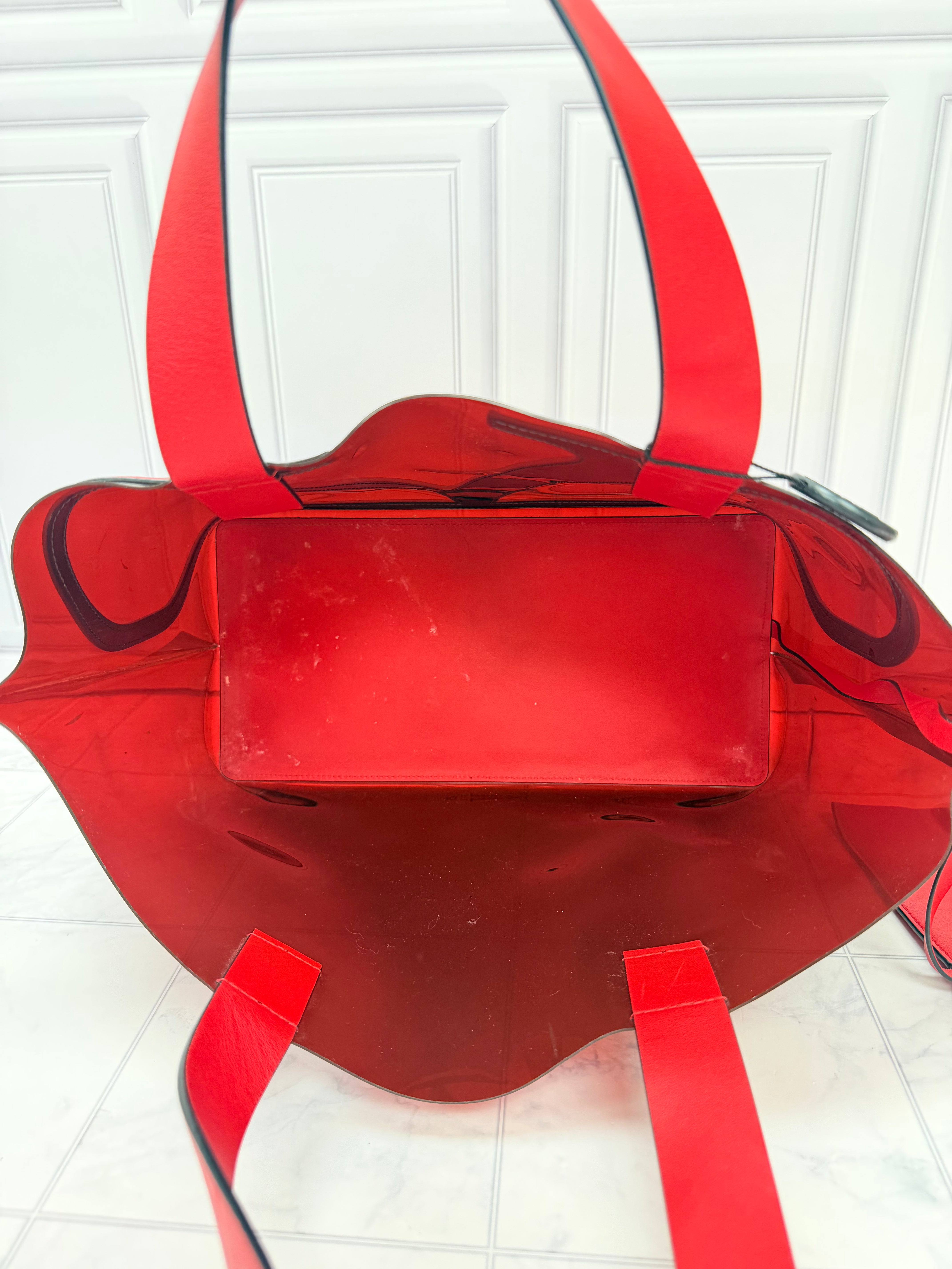 Valentino Red PVC Logo Small Tote Bag