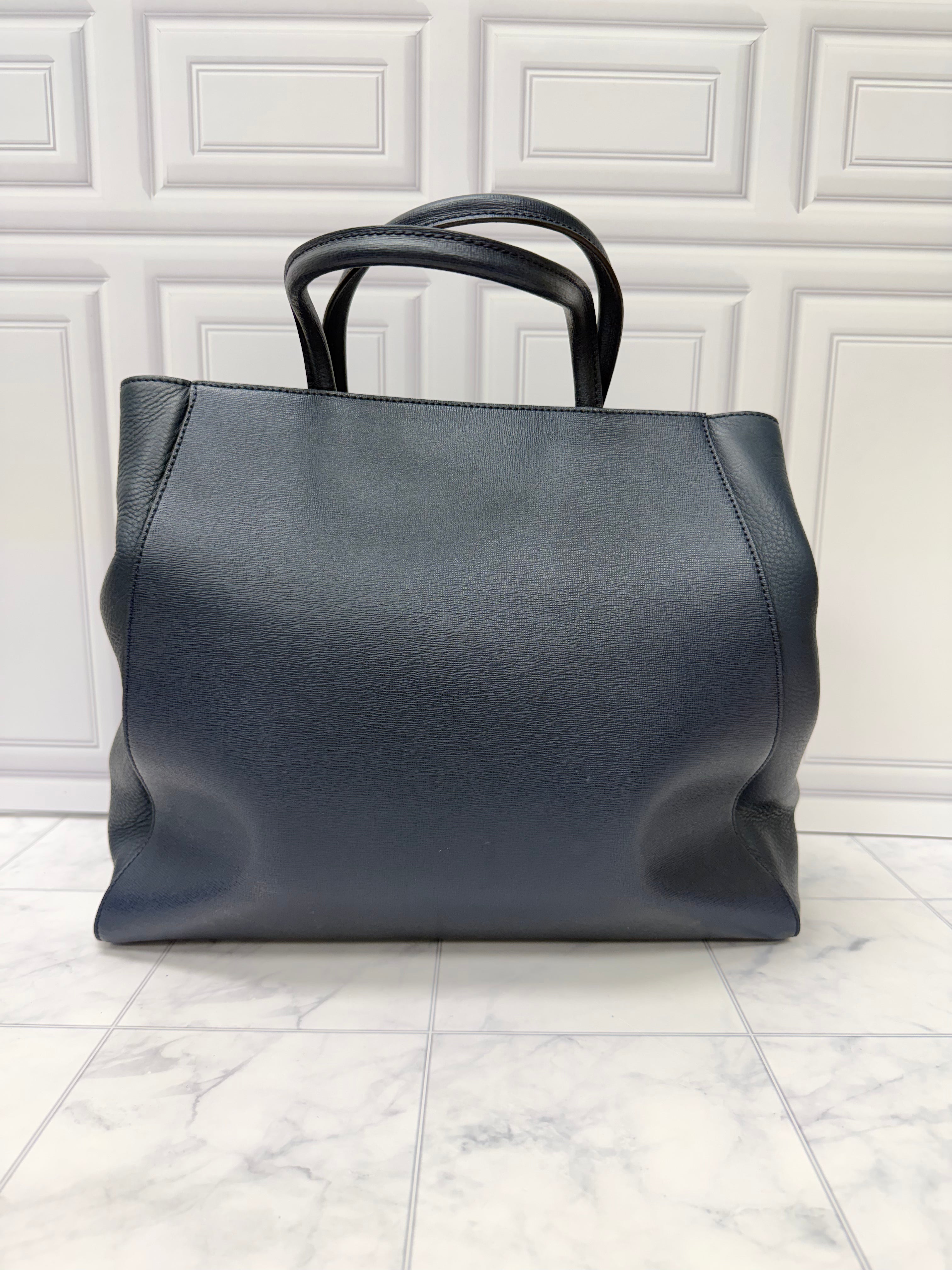 Fendi Blue Grained Leather Tote Bag