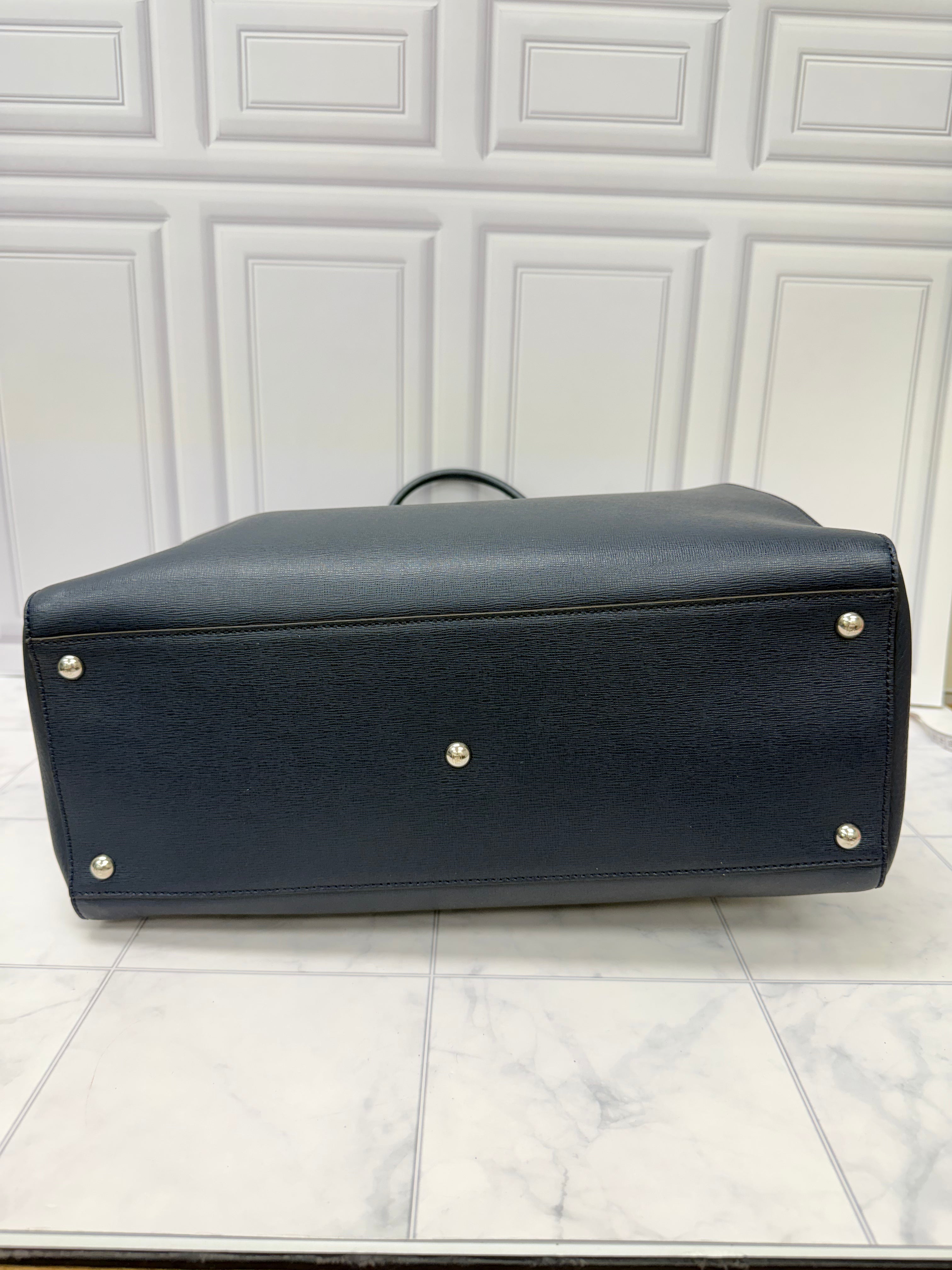 Fendi Blue Grained Leather Tote Bag