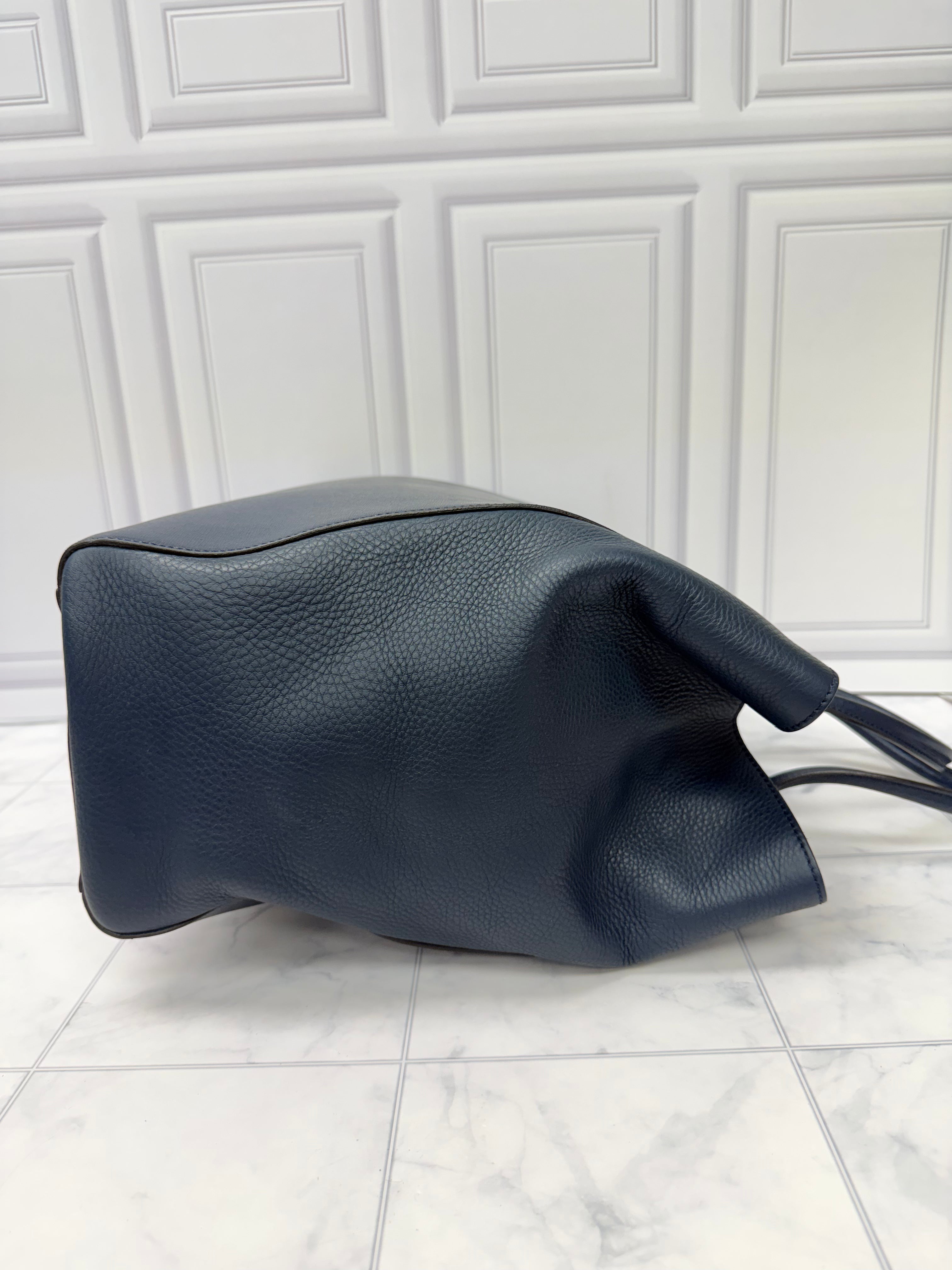 Fendi Blue Grained Leather Tote Bag