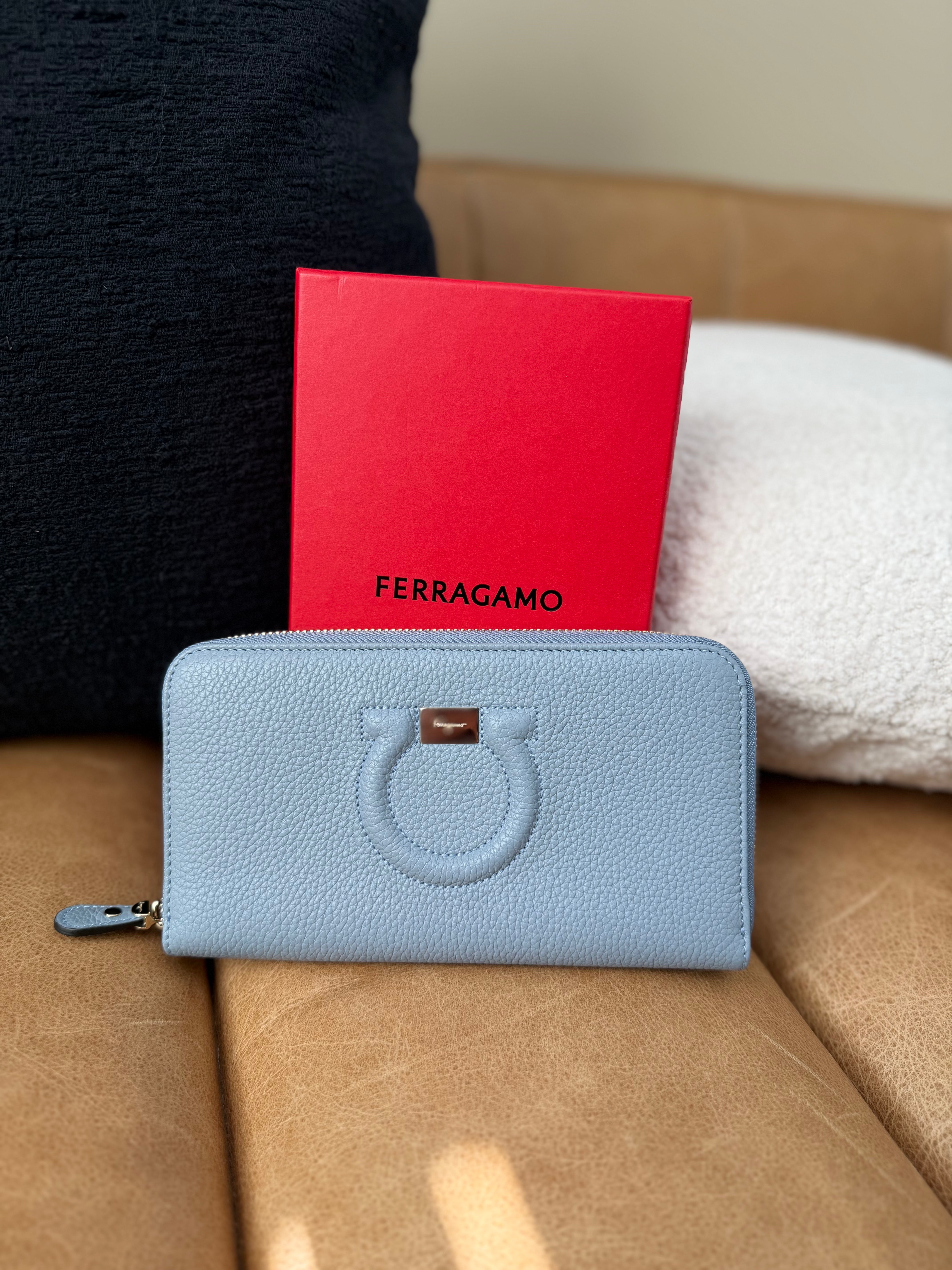 Salvatore Ferragamo Blue Leather Zippy Wallet