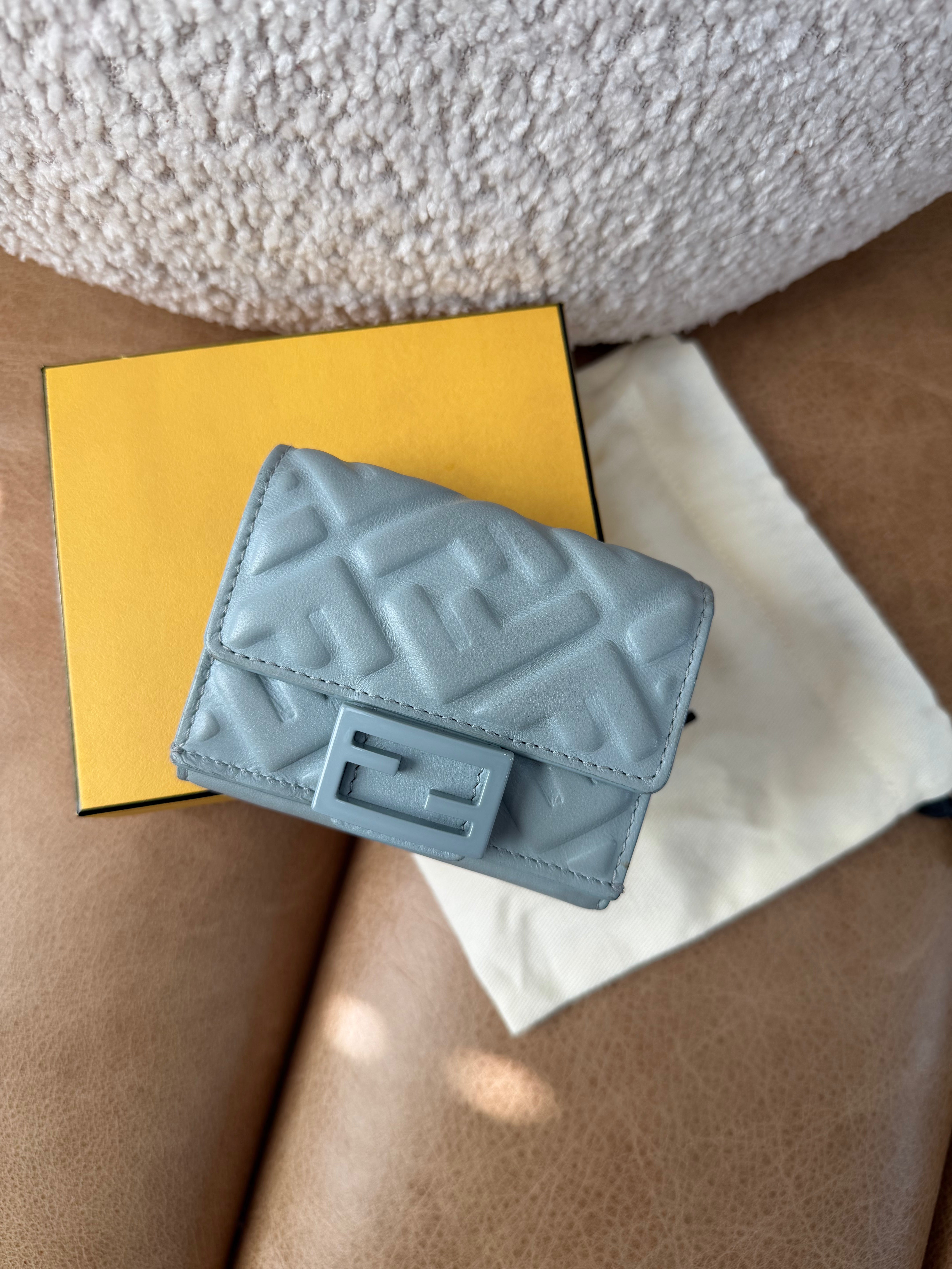 Fendi Light Blue Embossed FF Compact Trifold