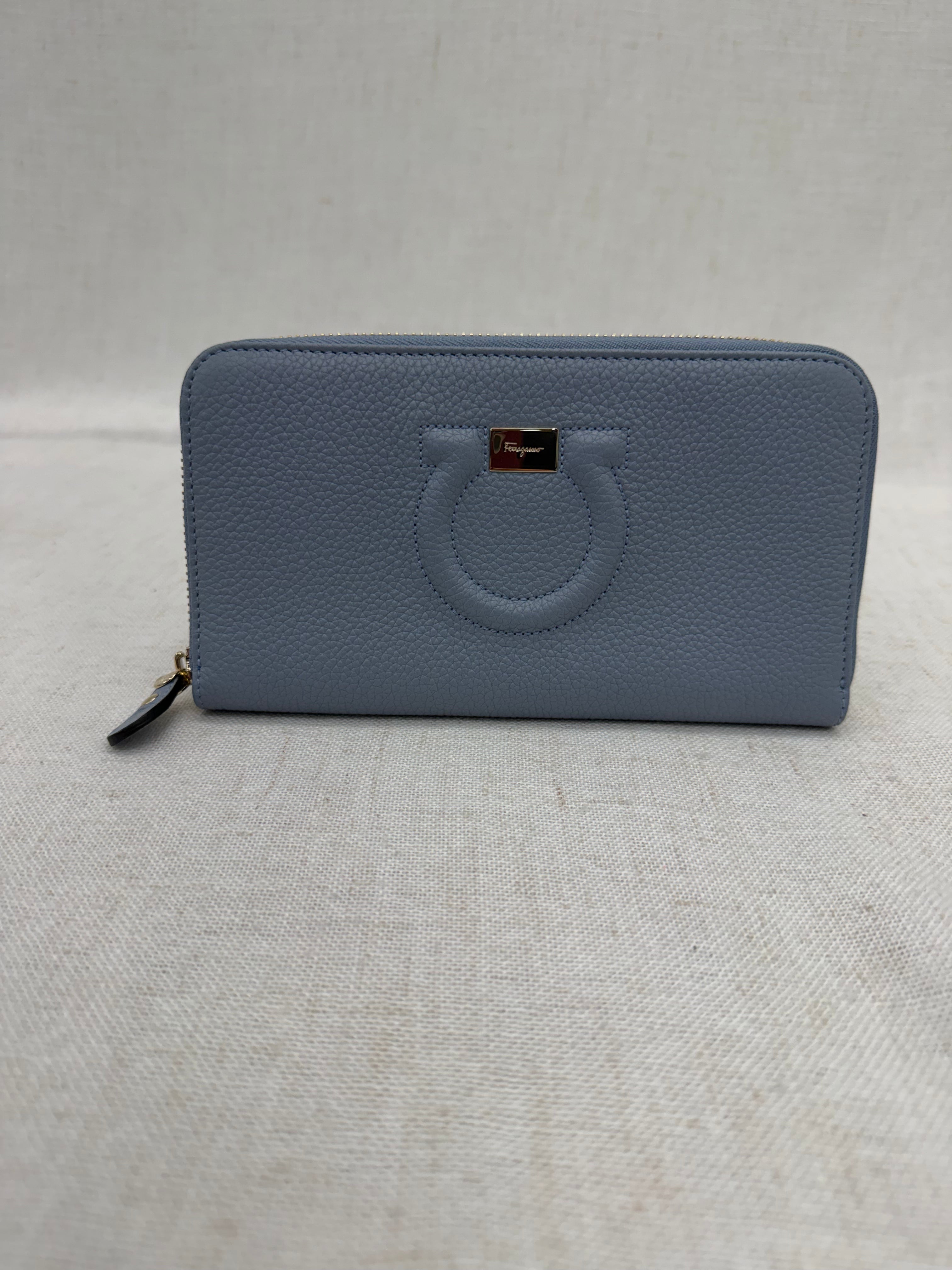 Salvatore Ferragamo Blue Leather Zippy Wallet