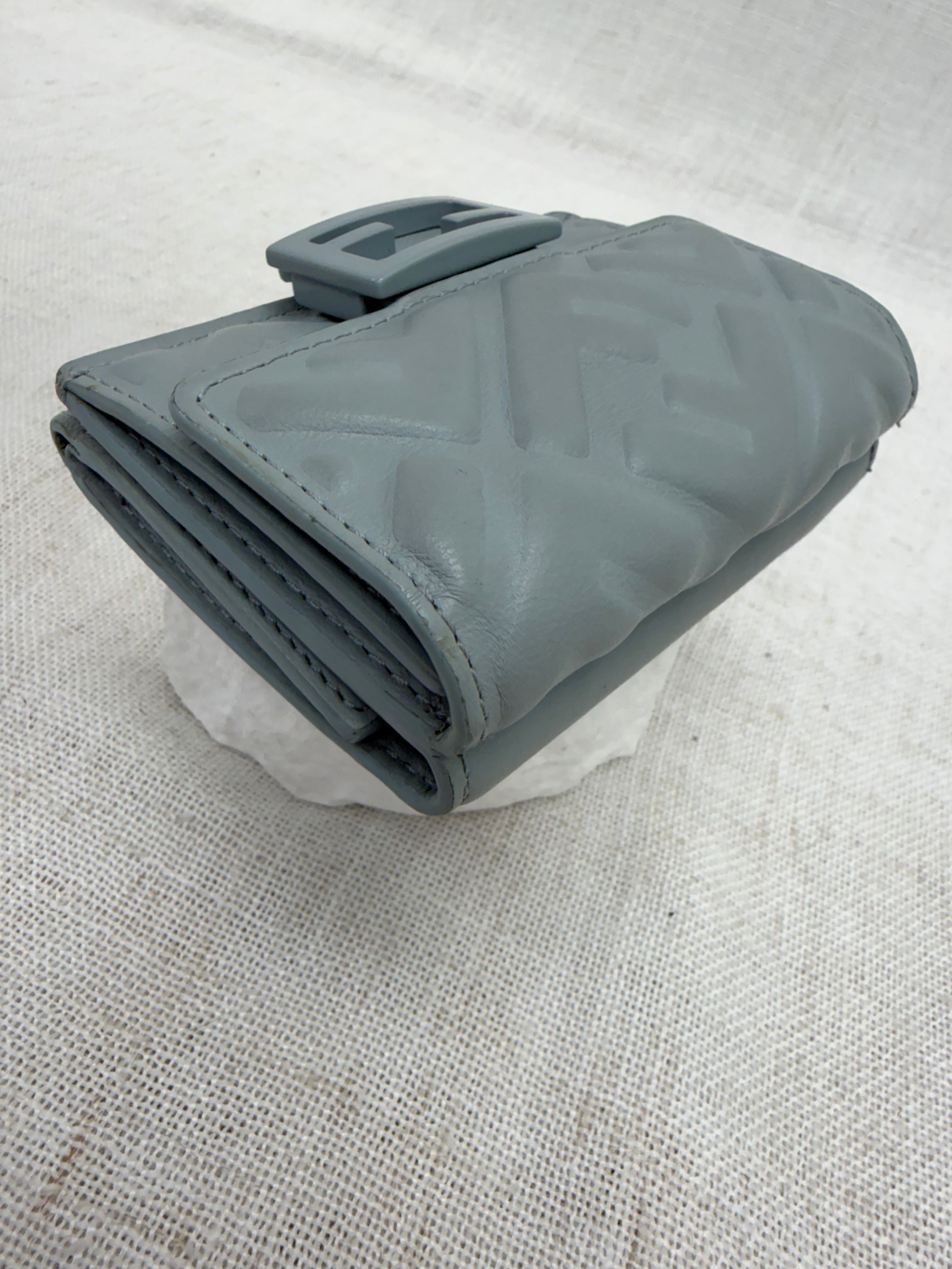 Fendi Light Blue Embossed FF Compact Trifold