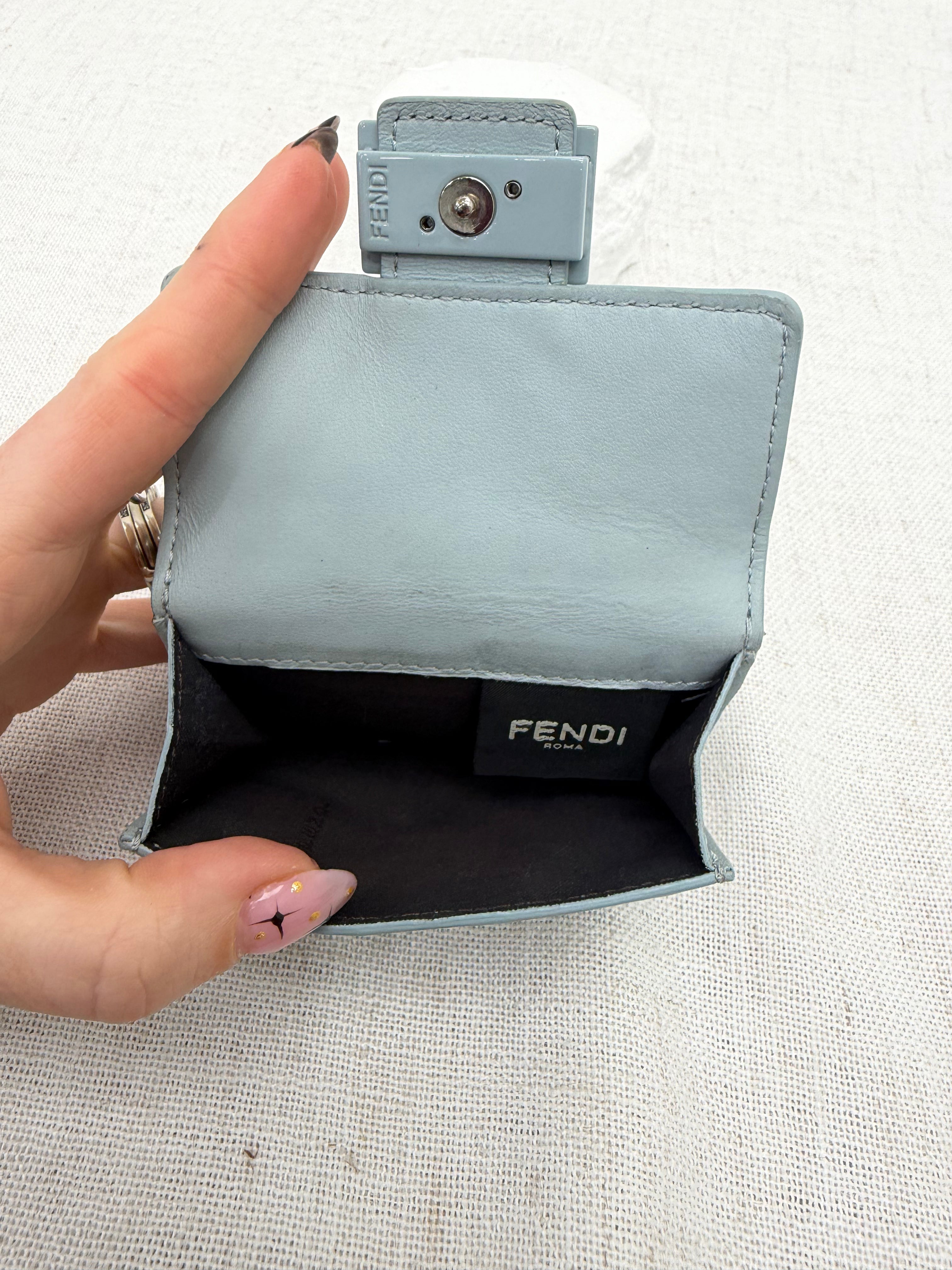 Fendi Light Blue Embossed FF Compact Trifold