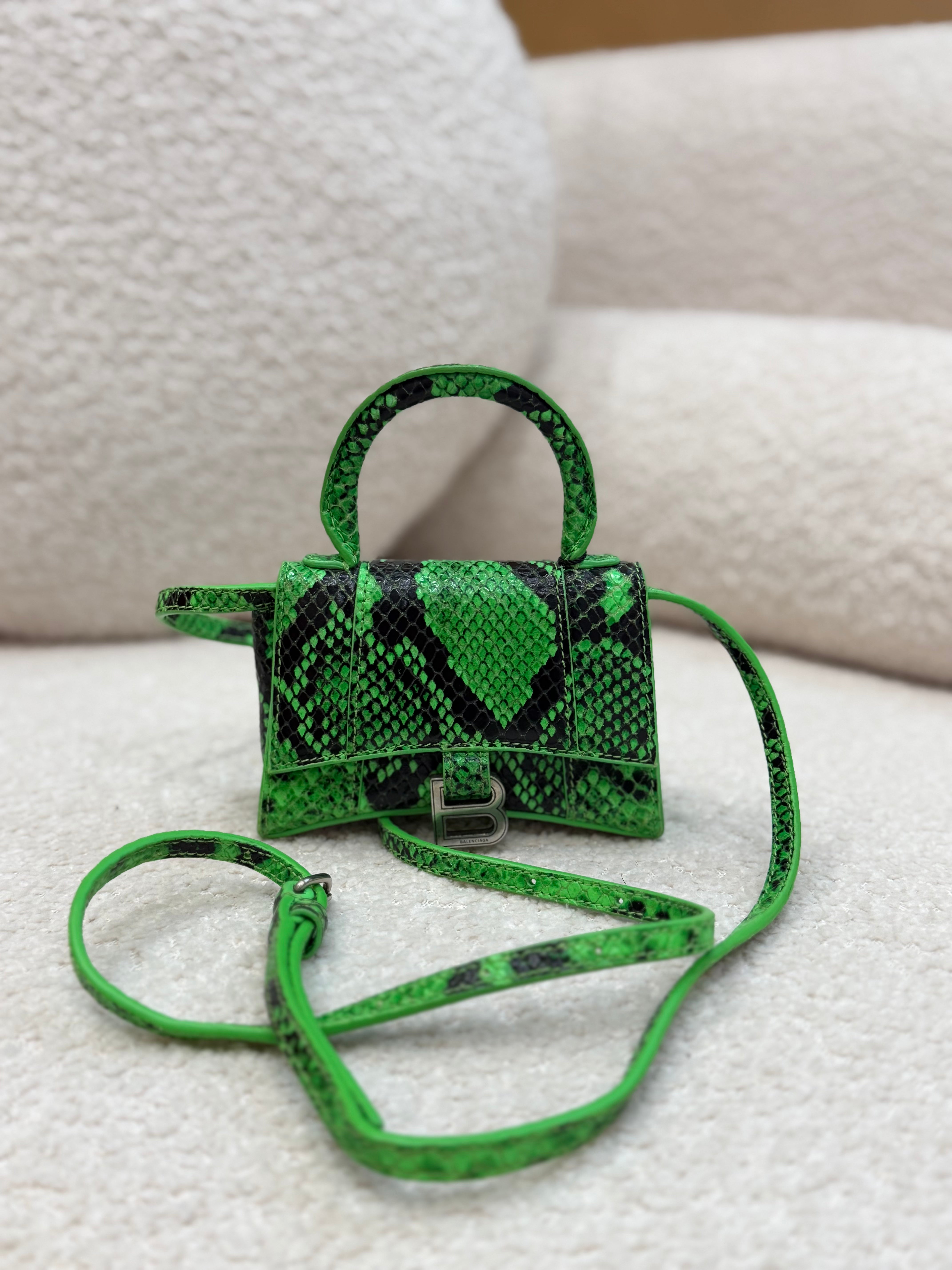 Balenciaga Green Python Embossed Mini Hourglass Bag