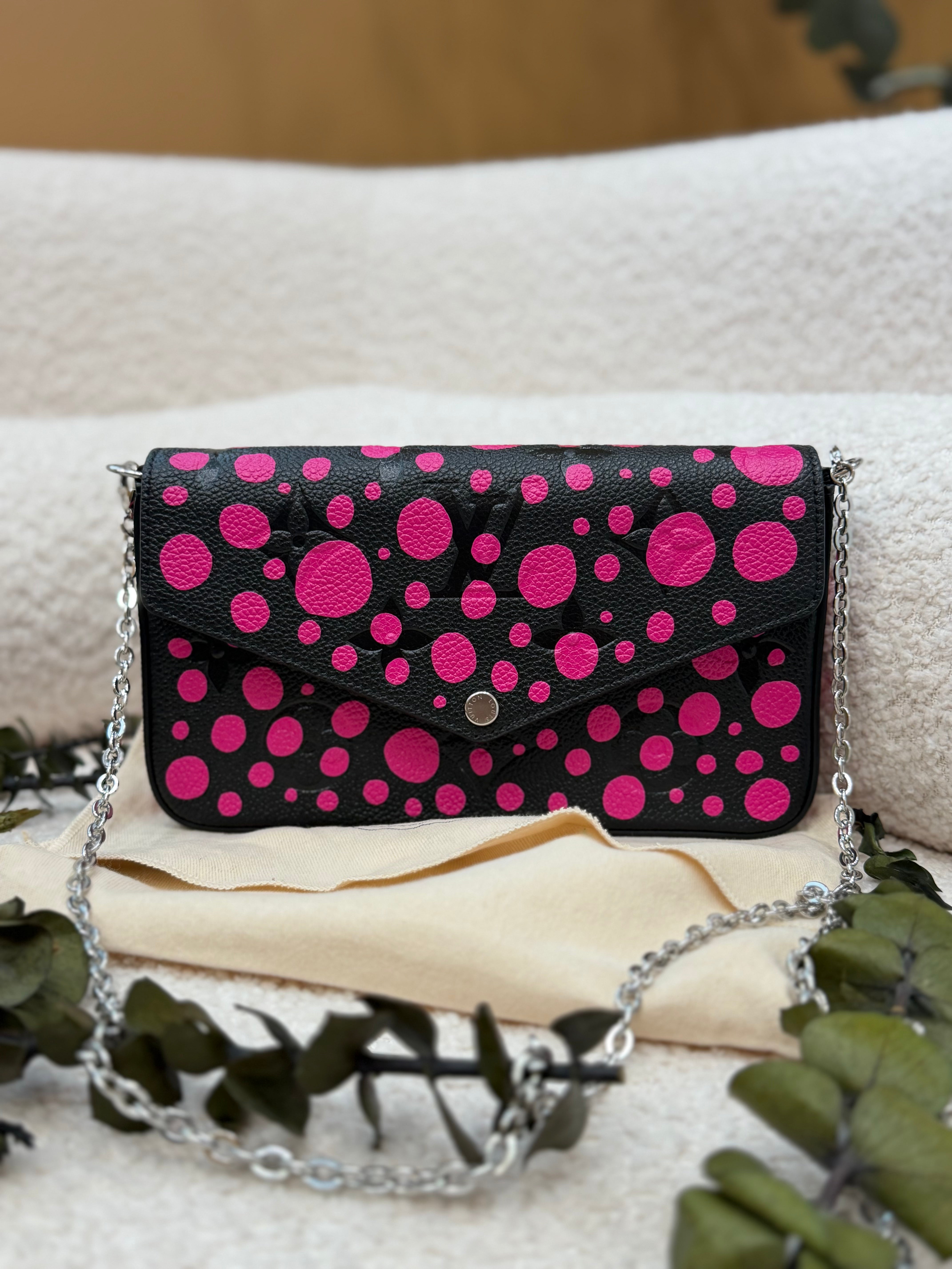 BRAND NEW- Louis Vuitton x Kusama Black Empreinte & Pink Infinity Dots Felicie Pochette