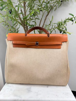 Hermes Beige Canvas Herbag MM Handbag
