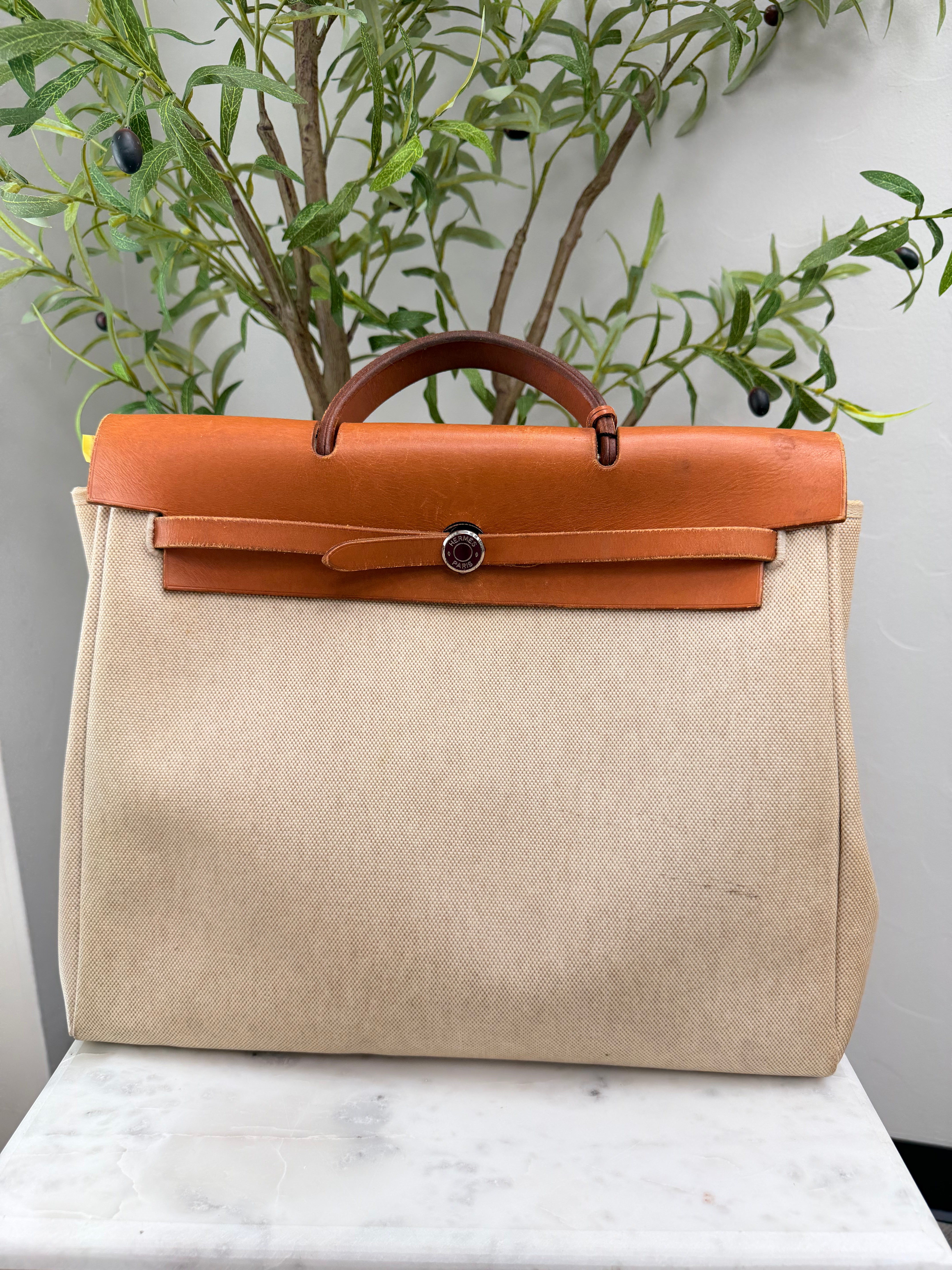 Hermes Beige Canvas Herbag MM Handbag