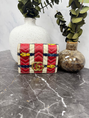 Gucci Red And Cream Leather GG Marmont Trompe Compact Wallet