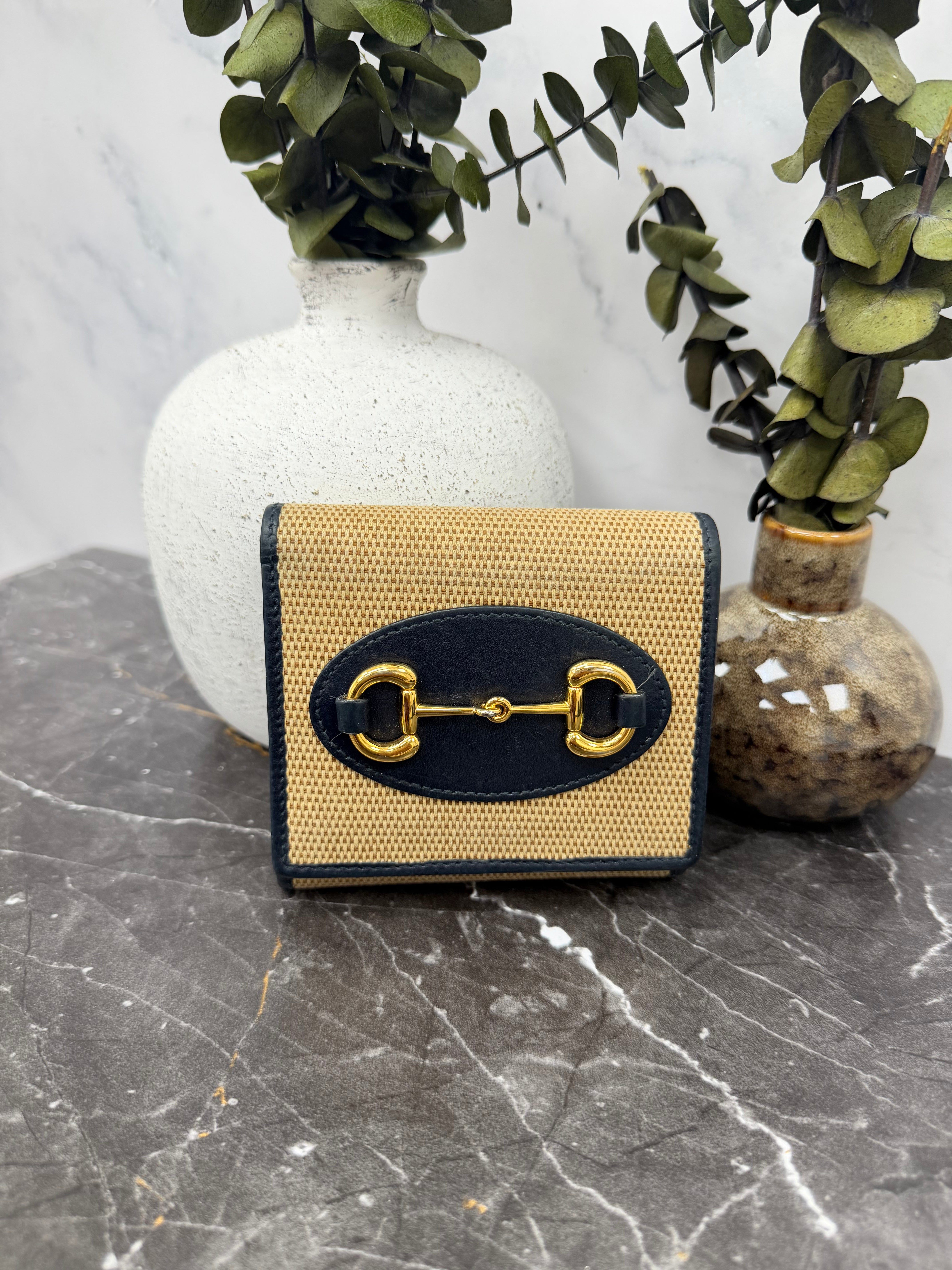 Gucci Beige Canvas And Blue Leather Horsebit Wallet