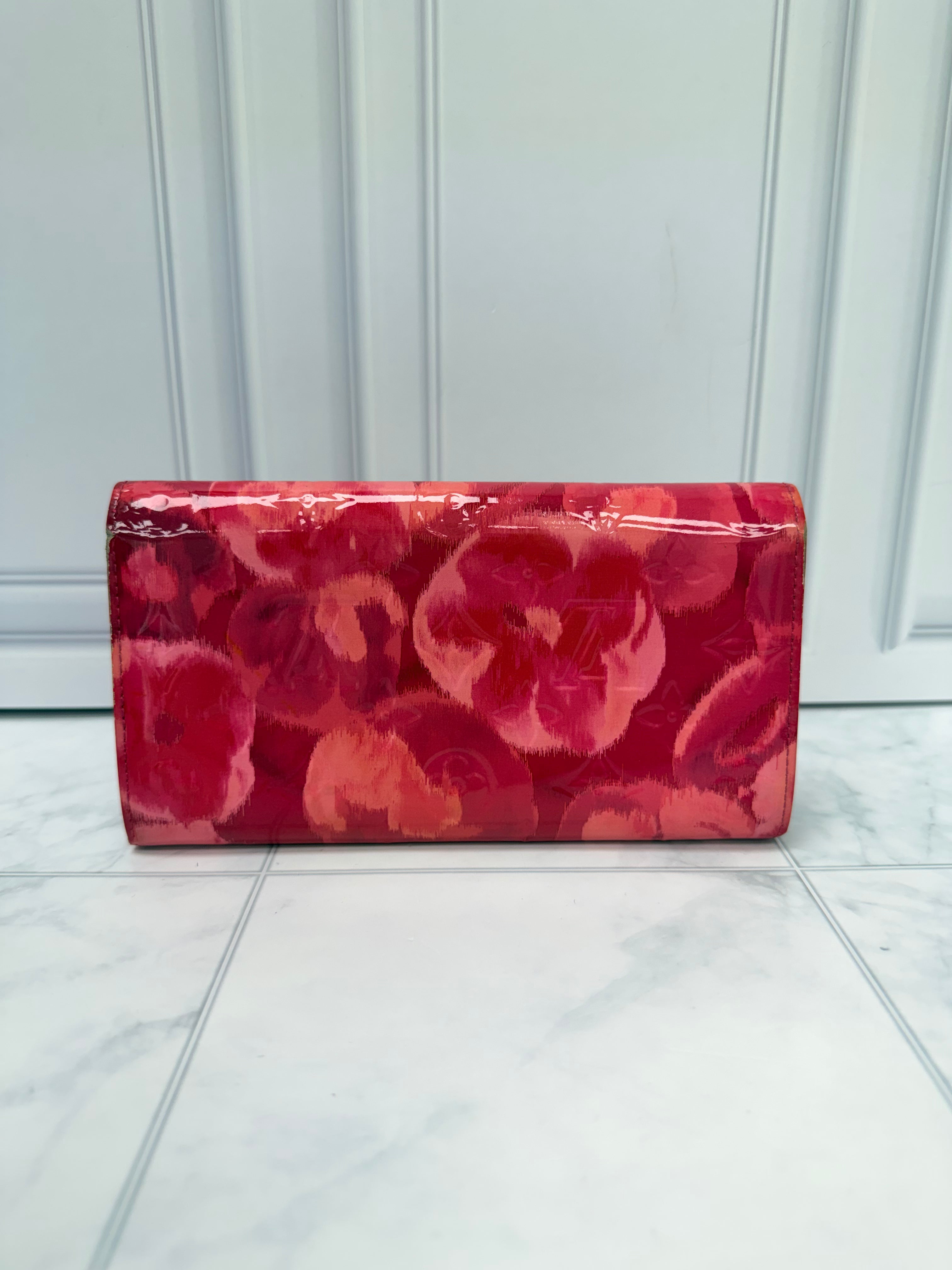 Louis Vuitton Monogram Hot Pink Roses Vernis Leather Ikat Sarah Wallet