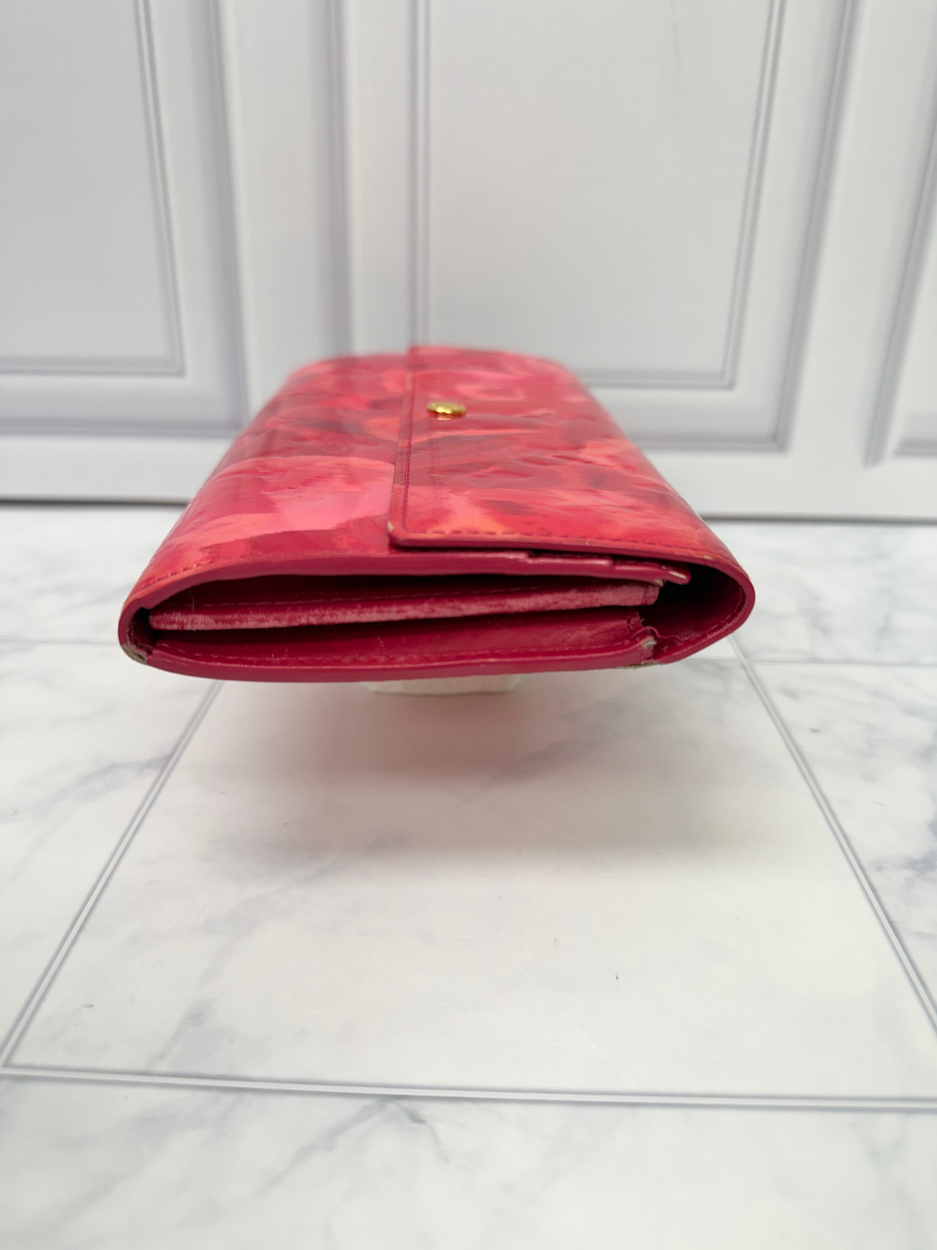 Louis Vuitton Monogram Hot Pink Roses Vernis Leather Ikat Sarah Wallet